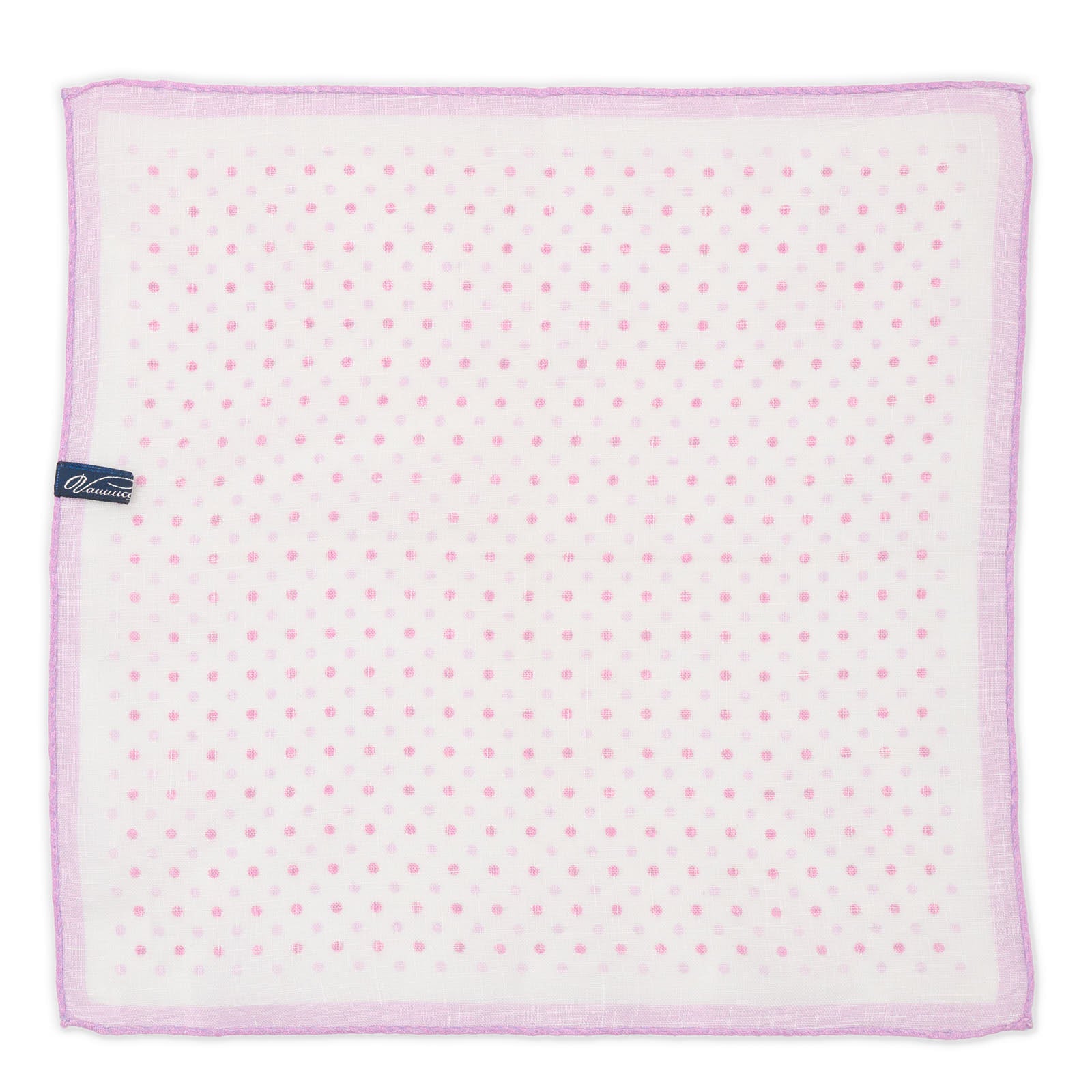 VANNUCCI Milano Handmade White-Purple Dot Linen Pocket Square NEW 32cm x 31cm