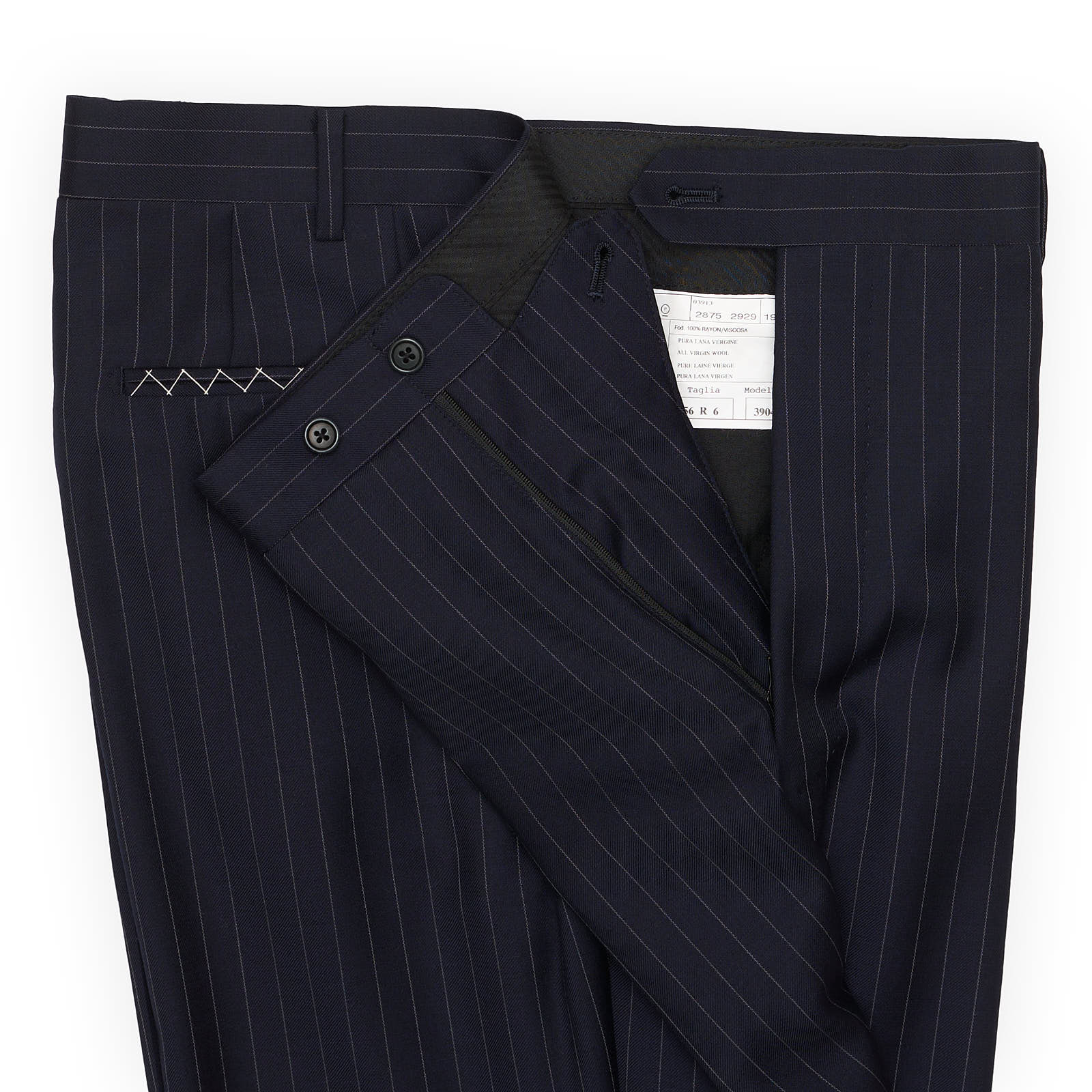 VANNUCCI Milano Navy Blue Chalk Striped Virgin Wool Suit EU 56 NEW US 46