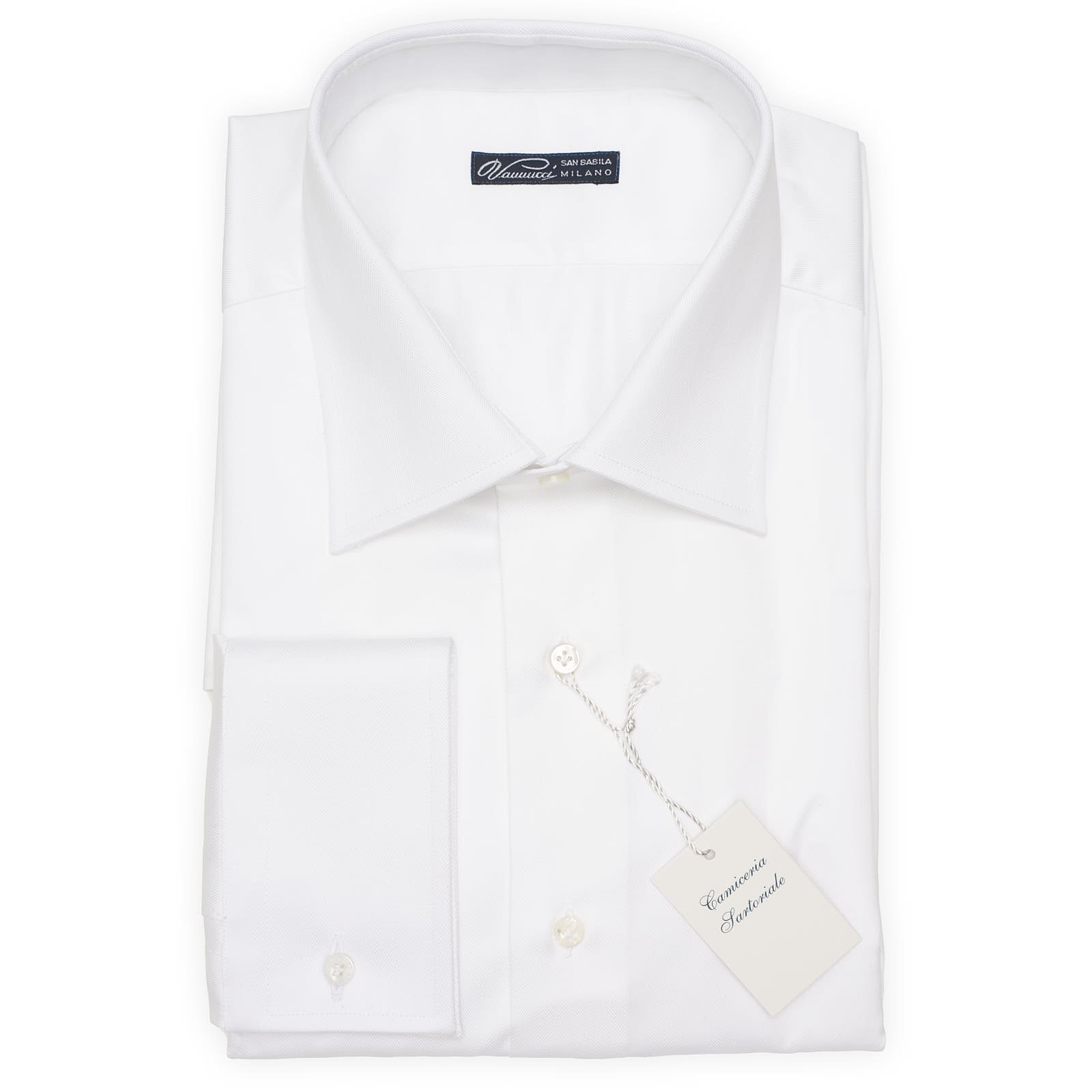 VANNUCCI Milano White Herringbone Cotton French Cuff Dress Shirt EU 45 NEW US 18