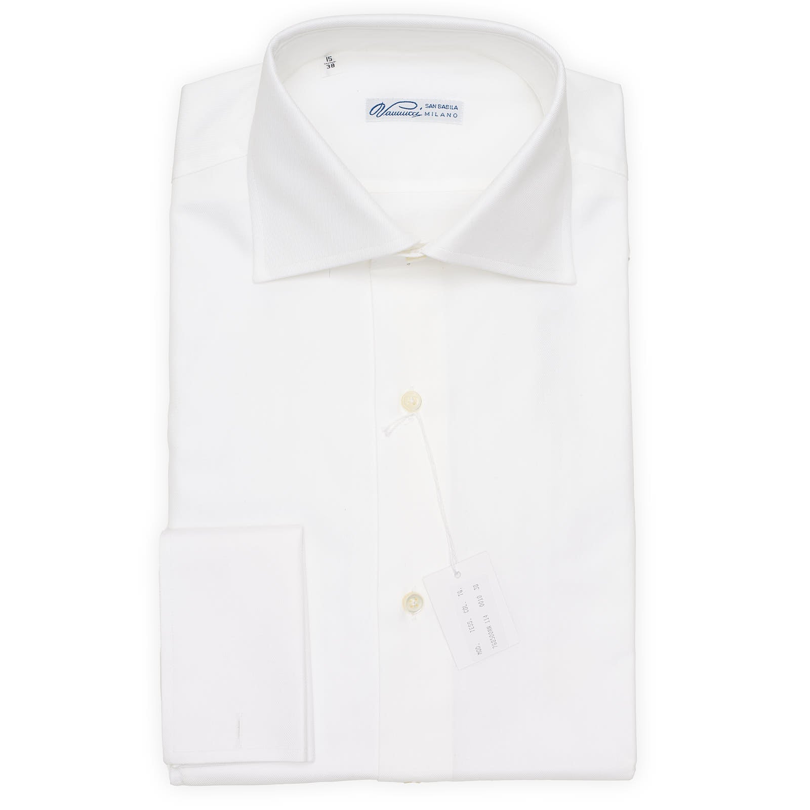 VANNUCCI Milano White Twill Cotton French Cuff Dress Shirt EU 38 NEW US 15