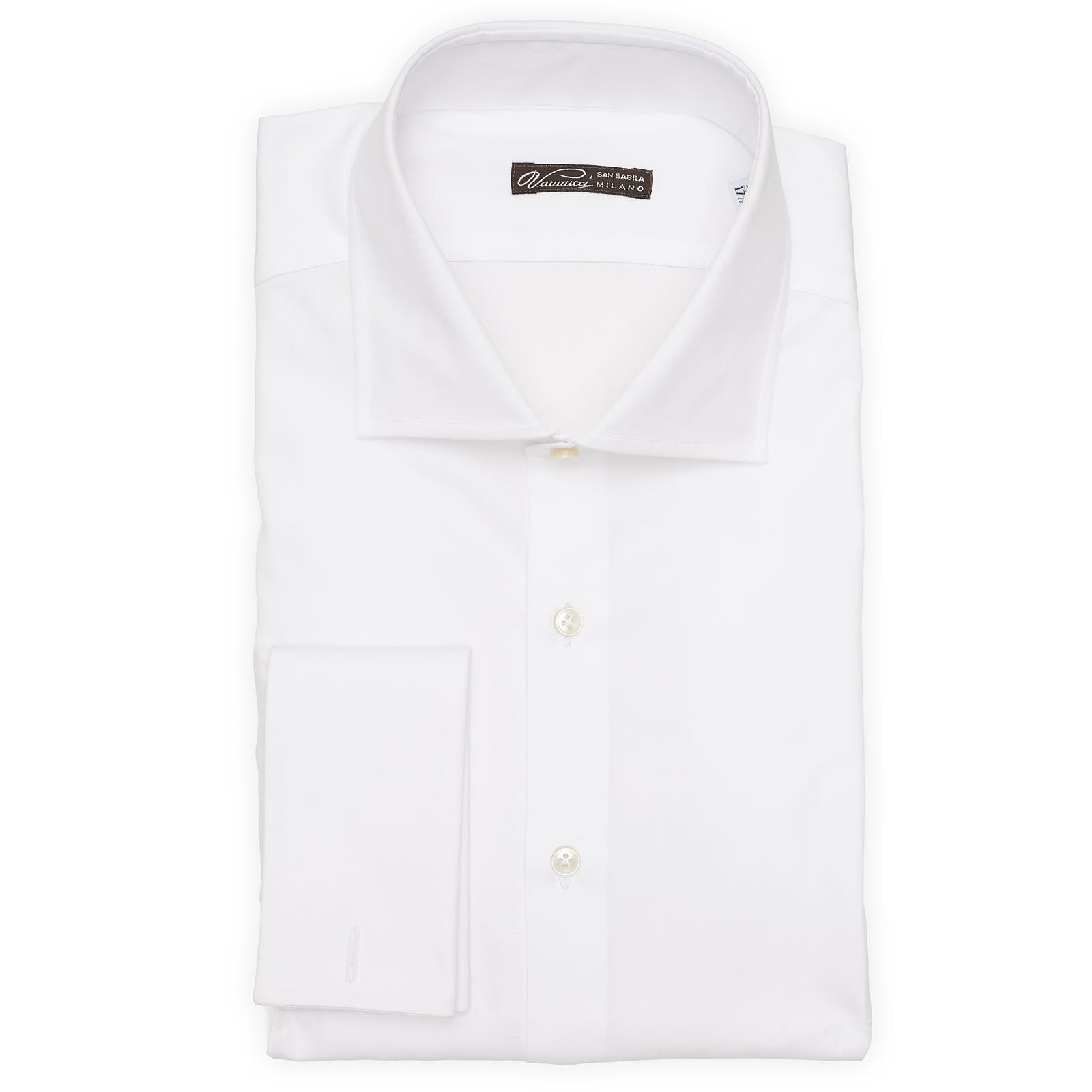 VANNUCCI Milano White Twill Cotton French Cuff Dress Shirt EU 44 NEW US 17.5