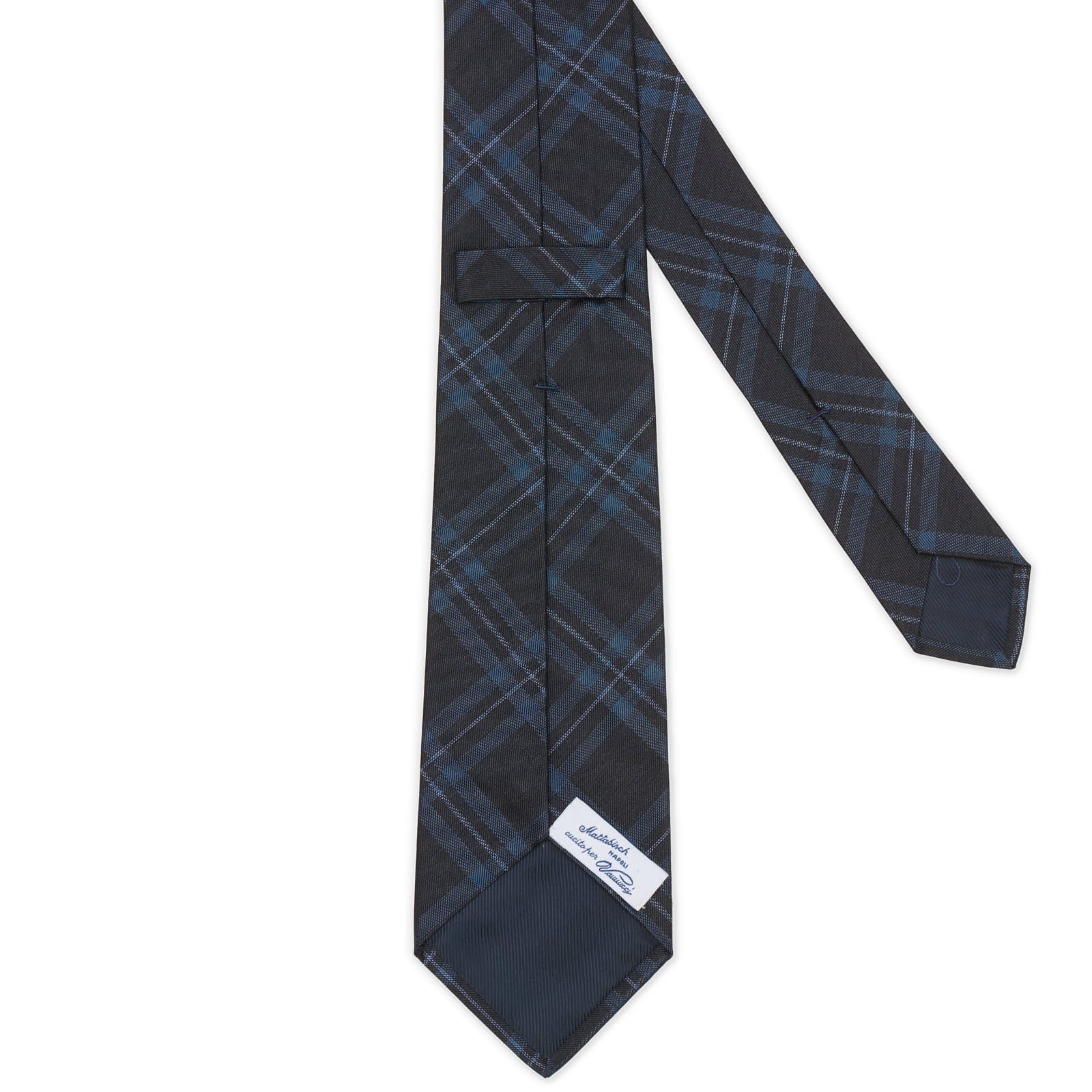 MATTABISCH for VANNUCCI Satin Navy Blue Plaid Silk Seven Fold Tie NEW
