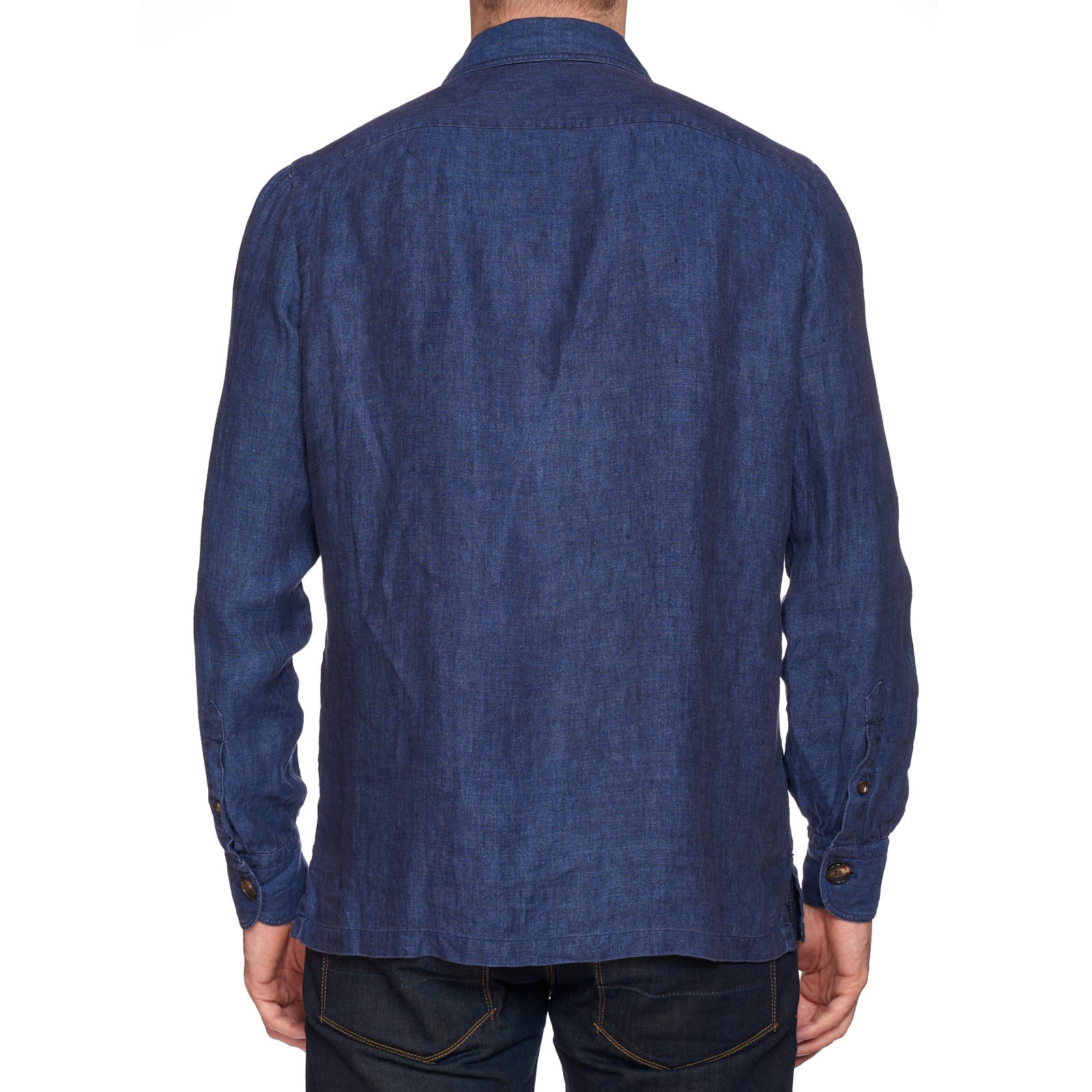 VINCENZO DI RUGGIERO Blue Linen Unlined Lightweight Field Safari Shirt