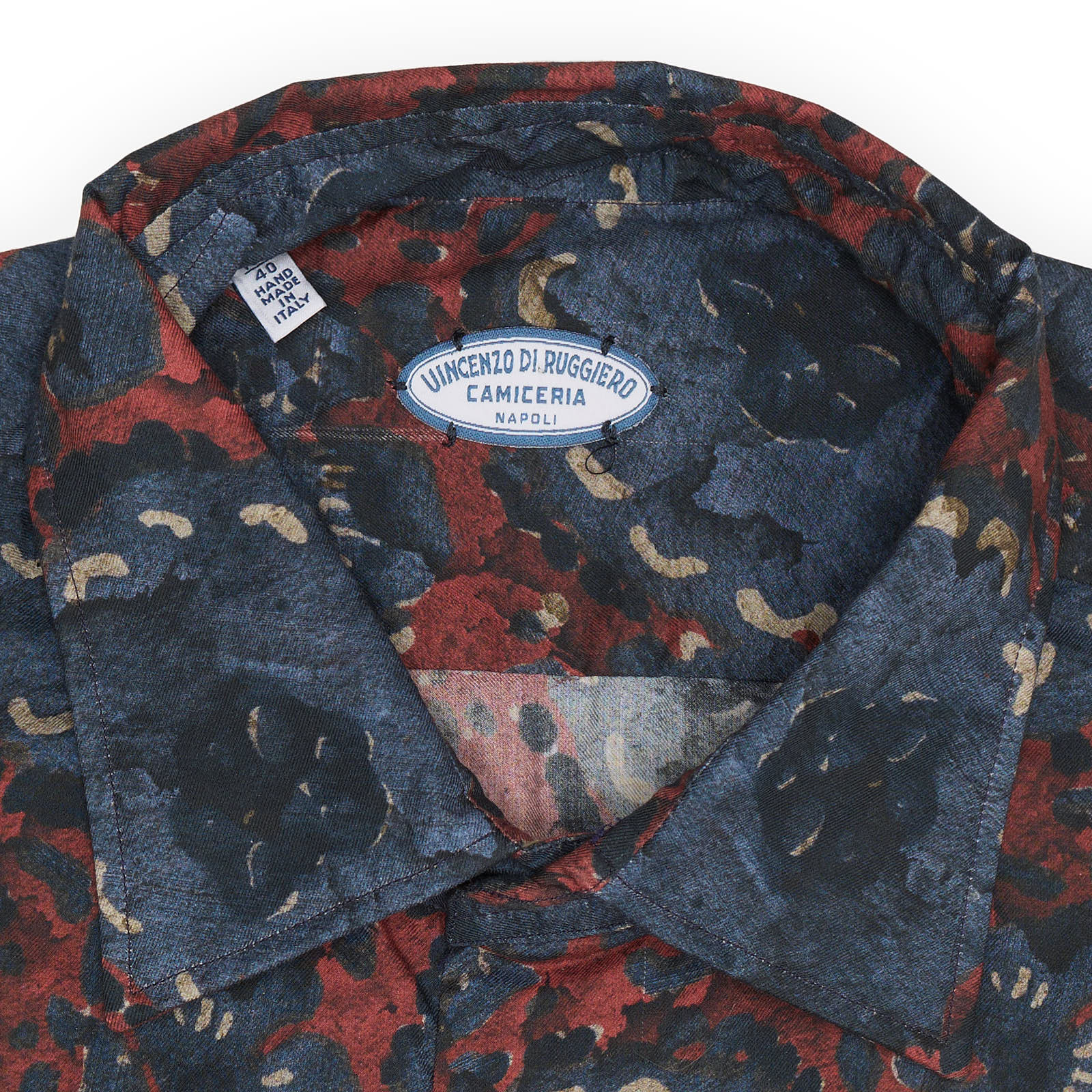 VINCENZO DI RUGGIERO Handmade Blue-Red Floral Cotton Shirt EU 40 NEW US 15.75