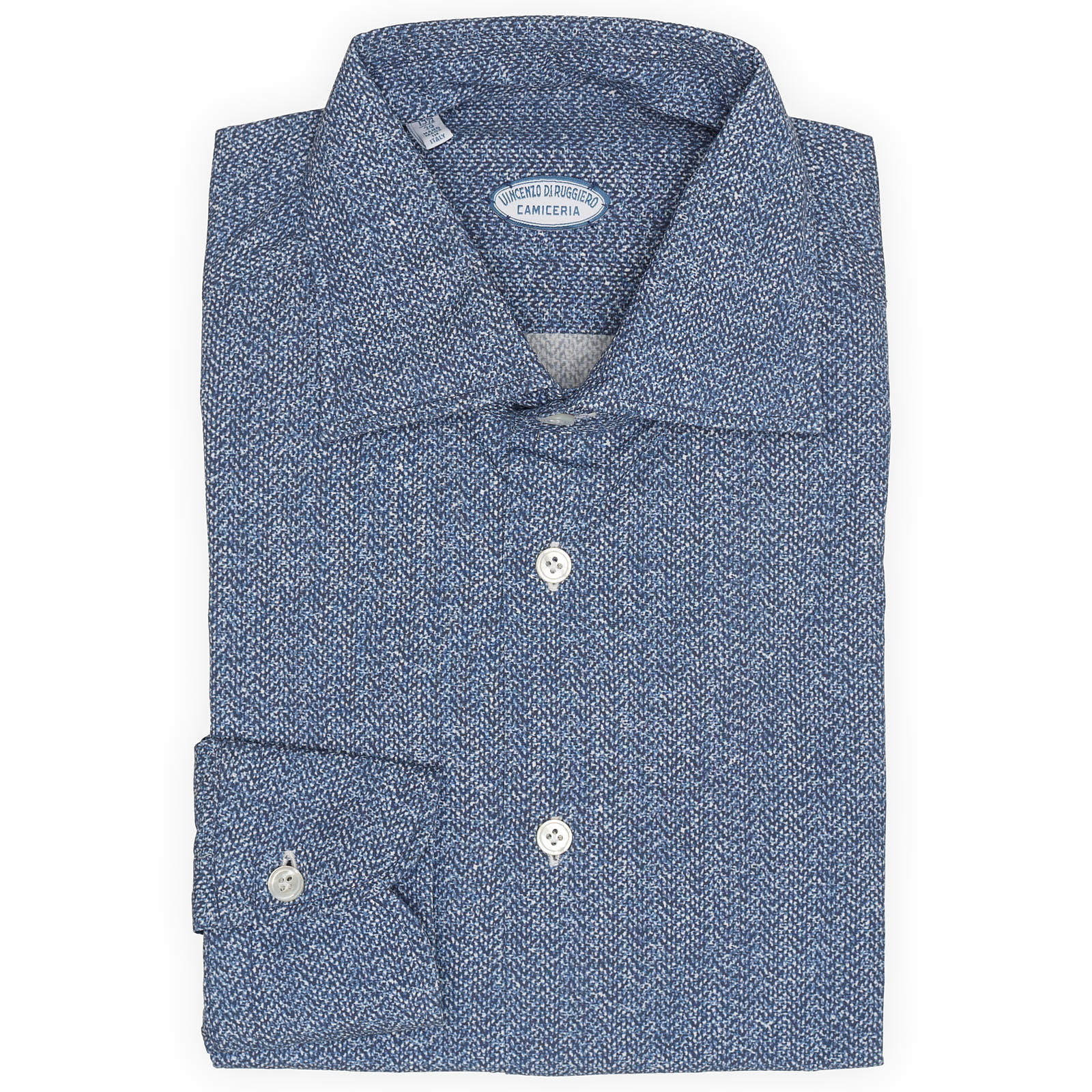VINCENZO DI RUGGIERO Handmade Blue Cotton Shirt EU 39 NEW US 15.5