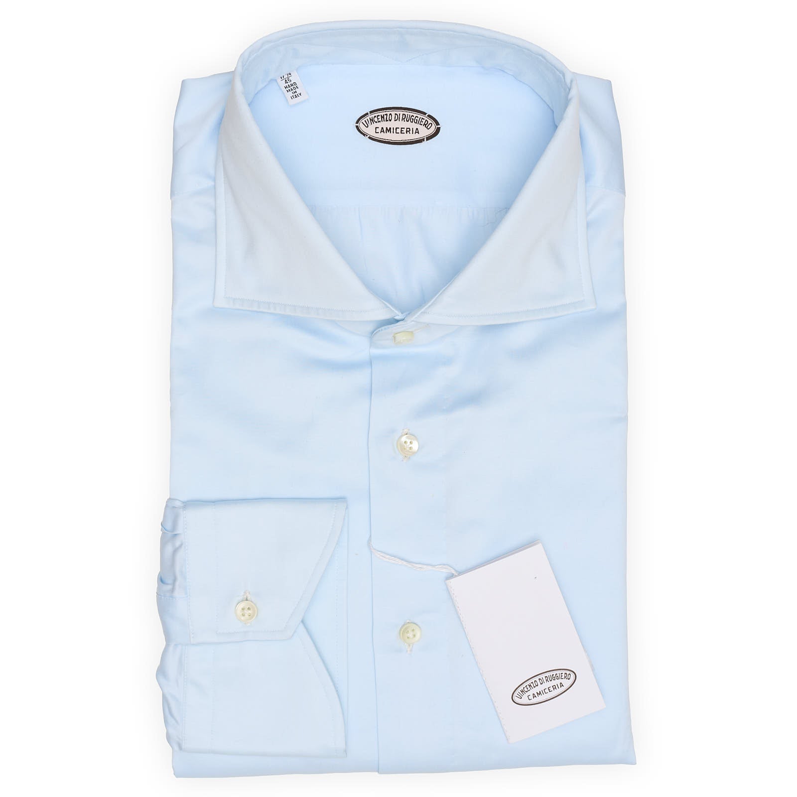 VINCENZO DI RUGGIERO Handmade Blue Poplin Dress Shirt EU 45 NEW US 17.75