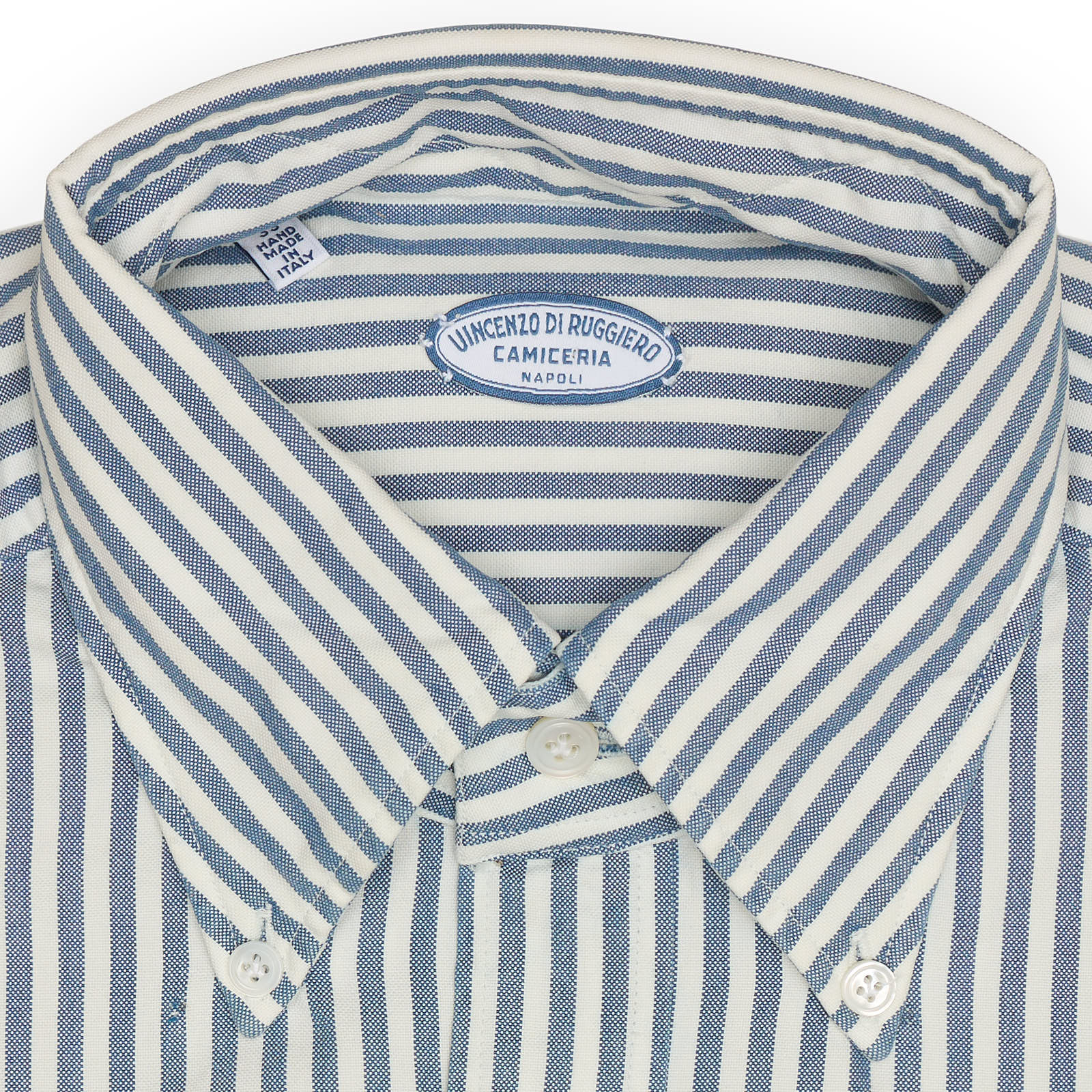 VINCENZO DI RUGGIERO Handmade Blue Striped Cotton Shirt EU 39 NEW US 15.5