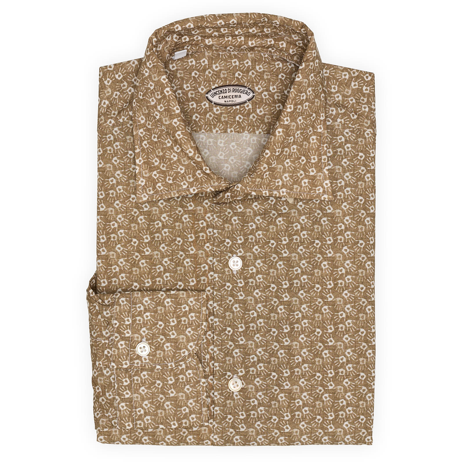 VINCENZO DI RUGGIERO Beige-Brown Cotton Shirt EU 42 NEW US 16.5