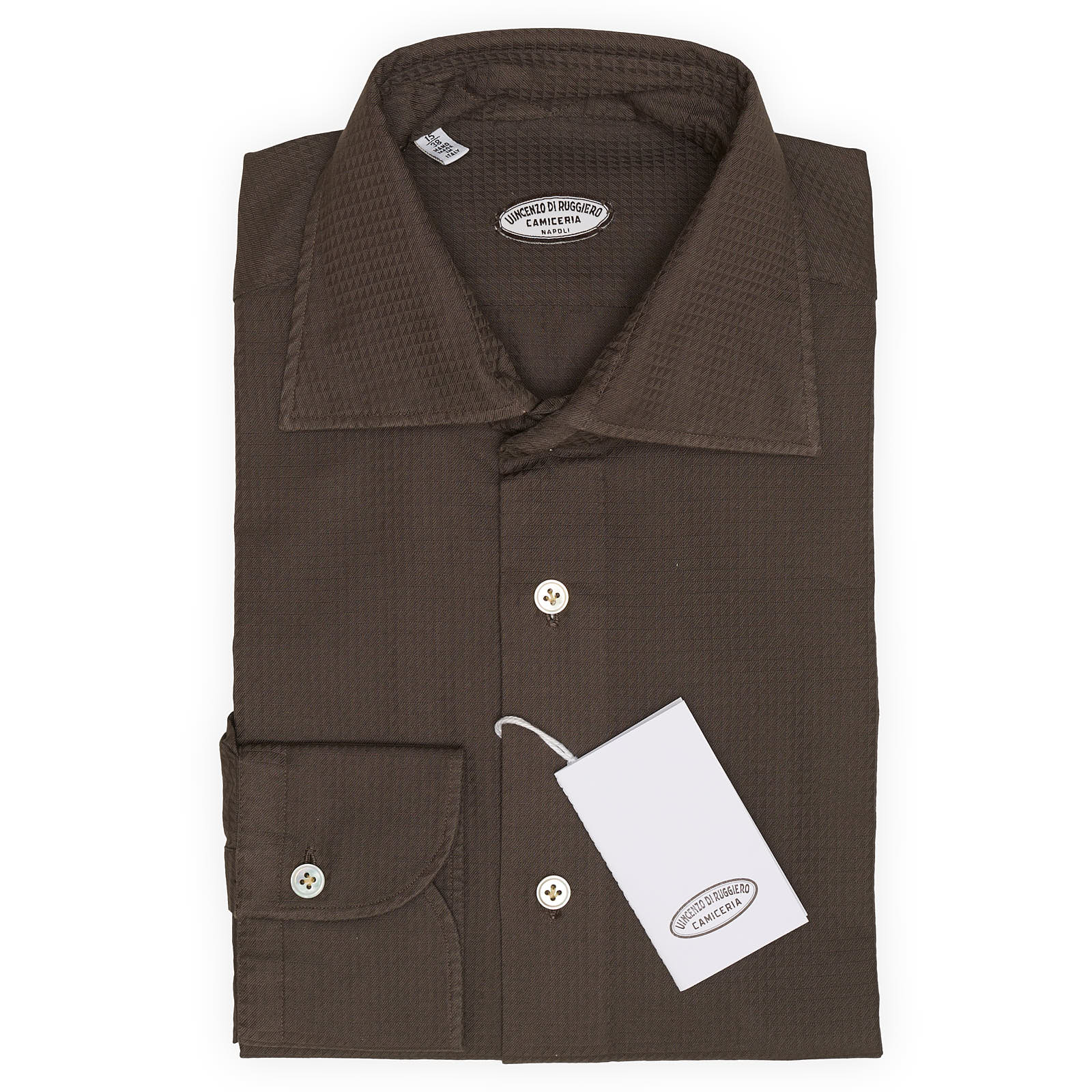 VINCENZO DI RUGGIERO Handmade Brown Plaid Cotton Dress Shirt EU 38 NEW US 15