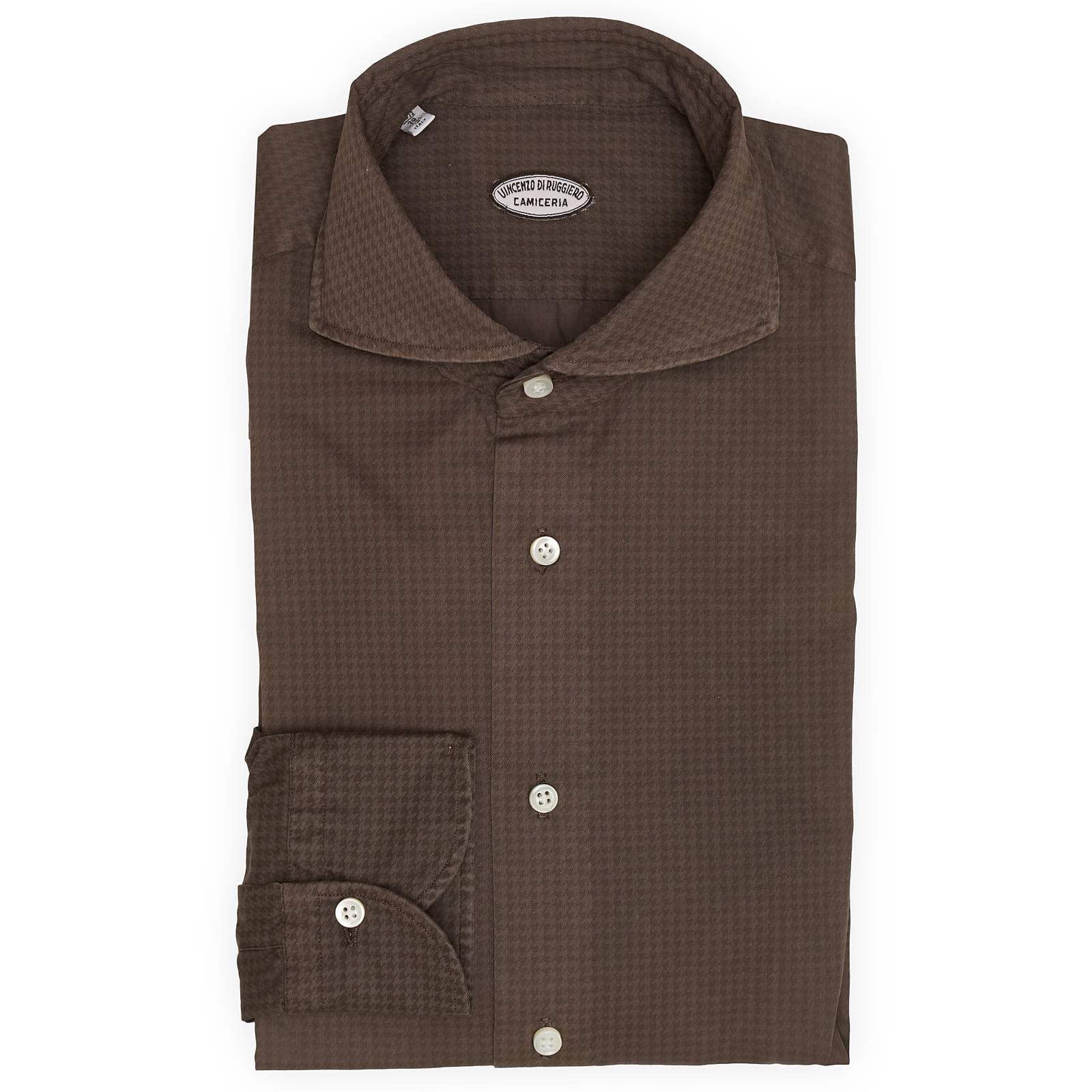 VINCENZO DI RUGGIERO Handmade Brown Sheperd's Check Cotton Shirt EU 39 NEW US 15.5
