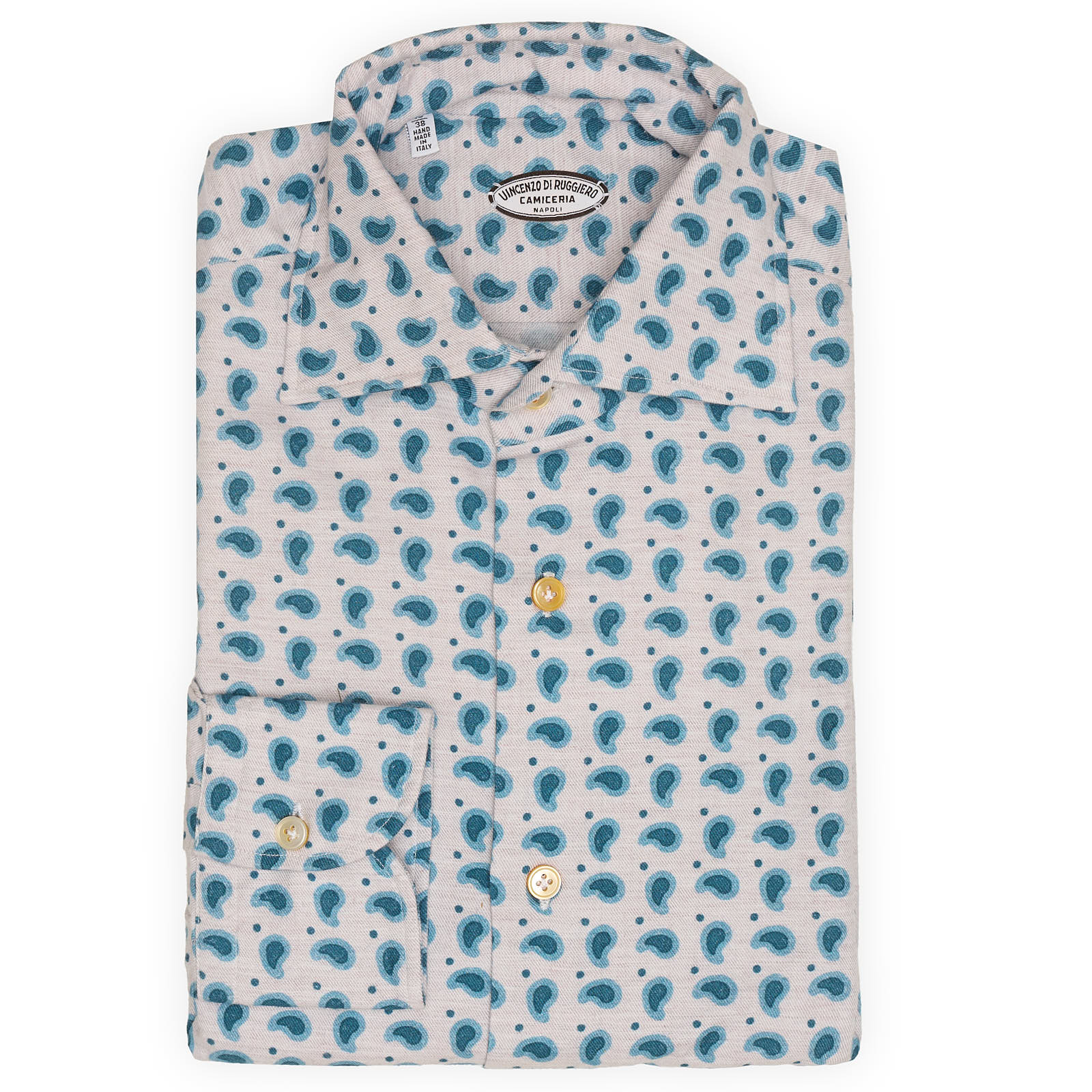 VINCENZO DI RUGGIERO Handmade Gray-Blue Paisley Cotton Casual Shirt EU 38 NEW US 15