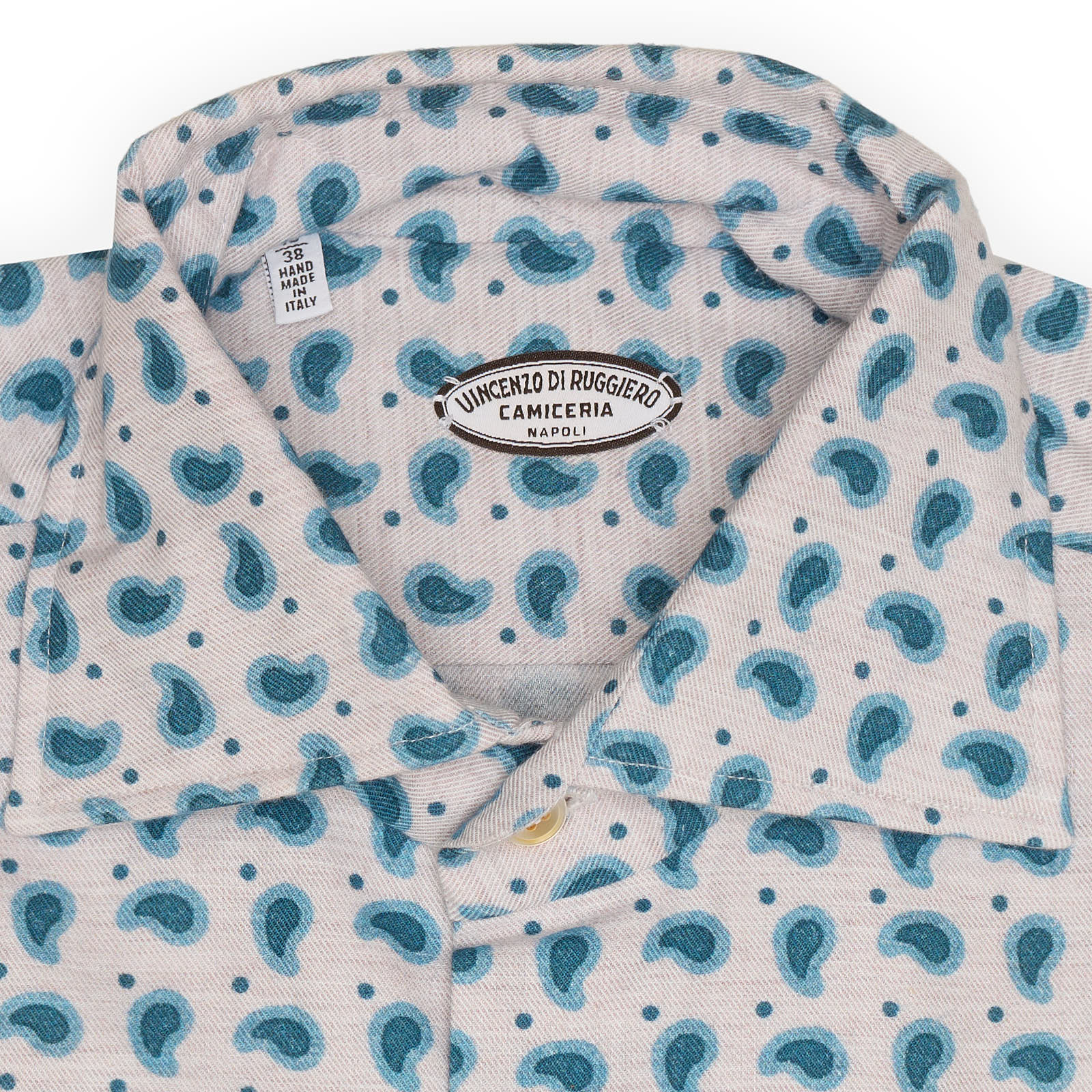 VINCENZO DI RUGGIERO Handmade Gray-Blue Paisley Cotton Casual Shirt EU 38 NEW US 15