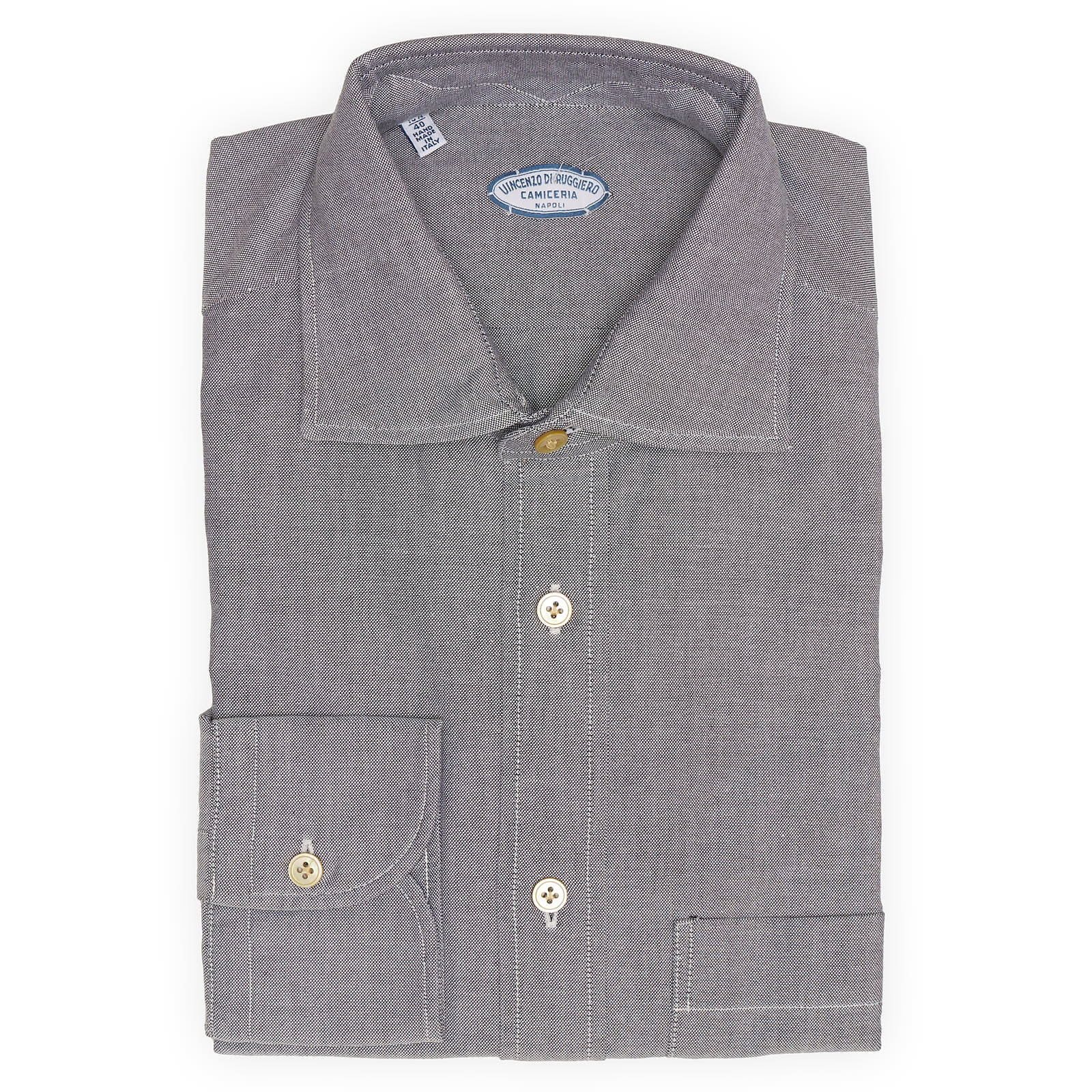 VINCENZO DI RUGGIERO Gray Oxford Cotton Dress Shirt Shirt EU 40 NEW US 15.75