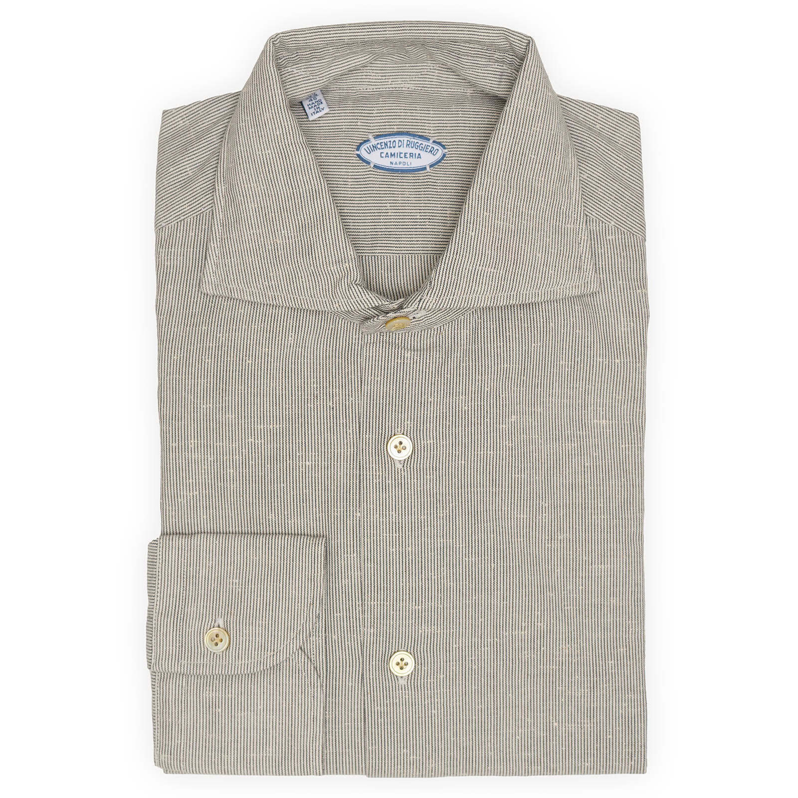 VINCENZO DI RUGGIERO Gray Striped Cotton Shirt EU 40 NEW US 15.75