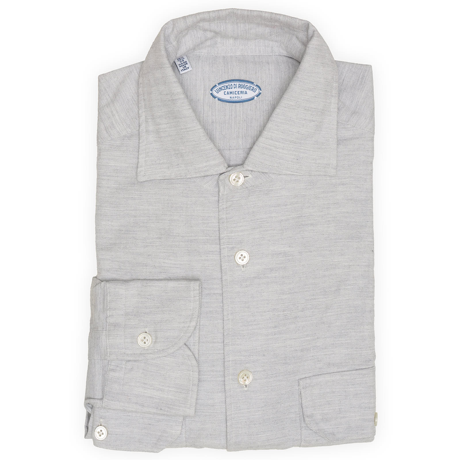 VINCENZO DI RUGGIERO Handmade Gray Twill Cotton Dress Shirt Shirt EU 39 NEW US 15.5