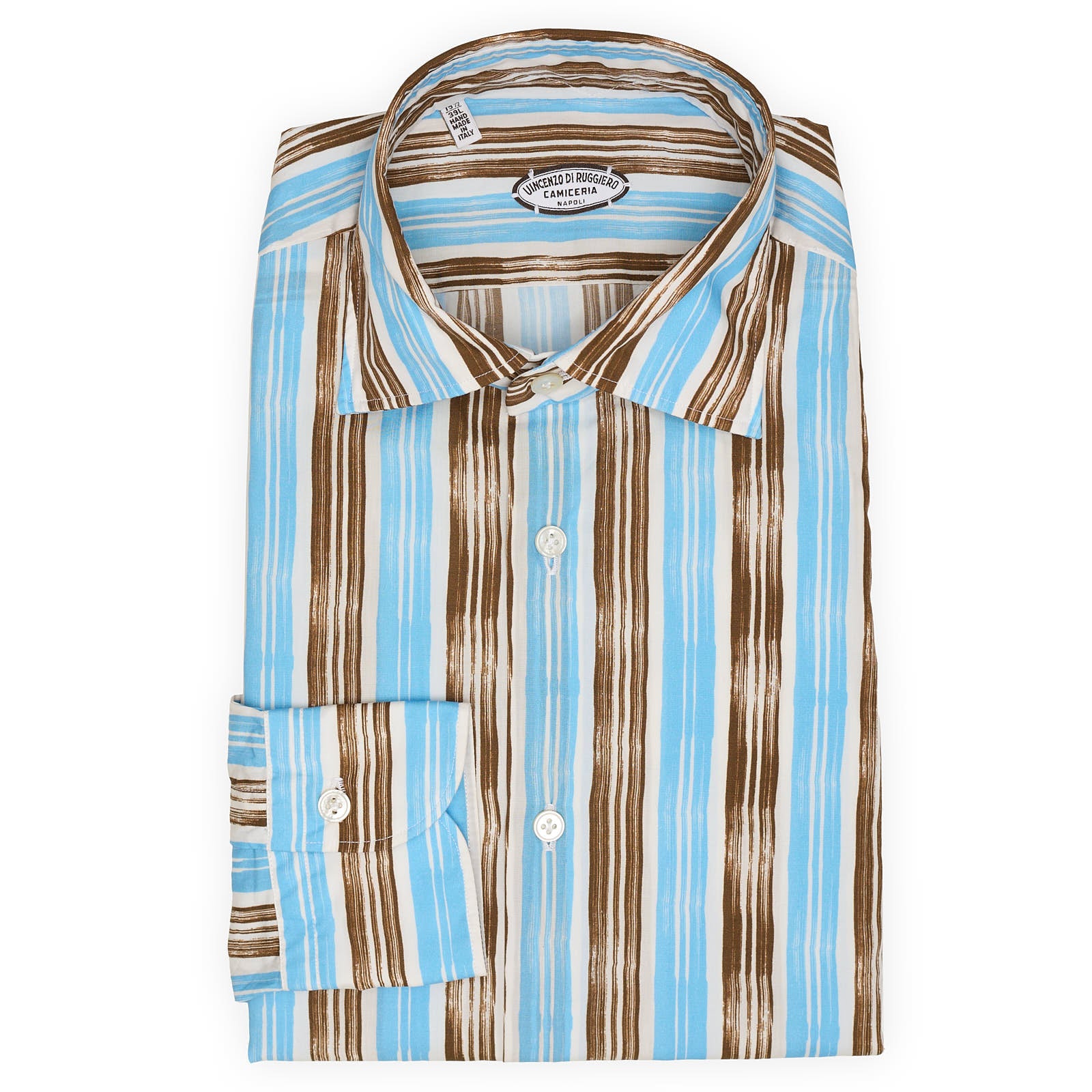 VINCENZO DI RUGGIERO Multicolor Striped Cotton Shirt EU 39 NEW US 15.5