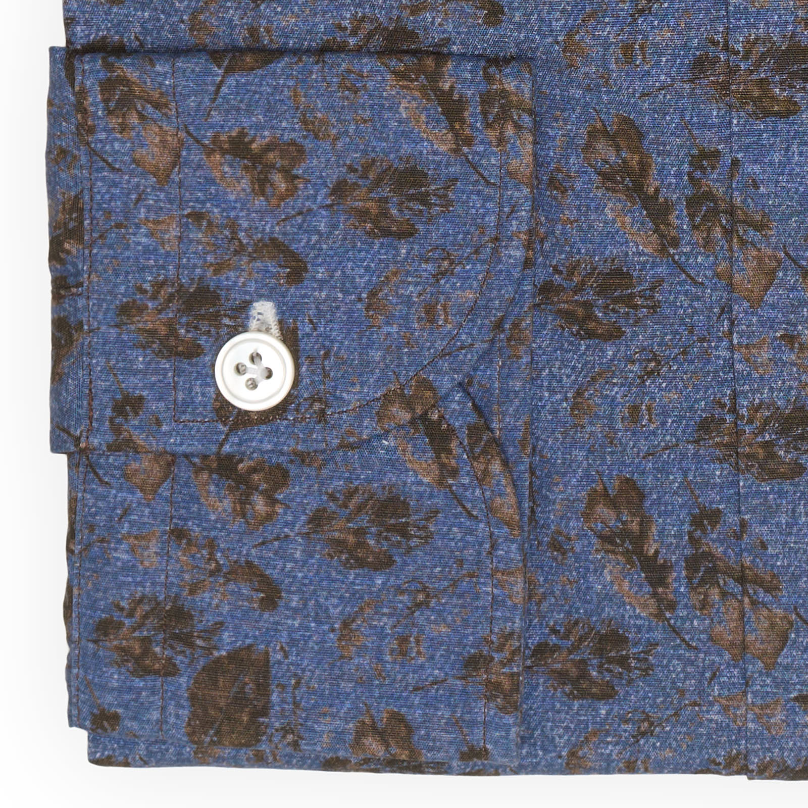 VINCENZO DI RUGGIERO Blue-Brown Floral Cotton Shirt EU 39 NEW US 15.5