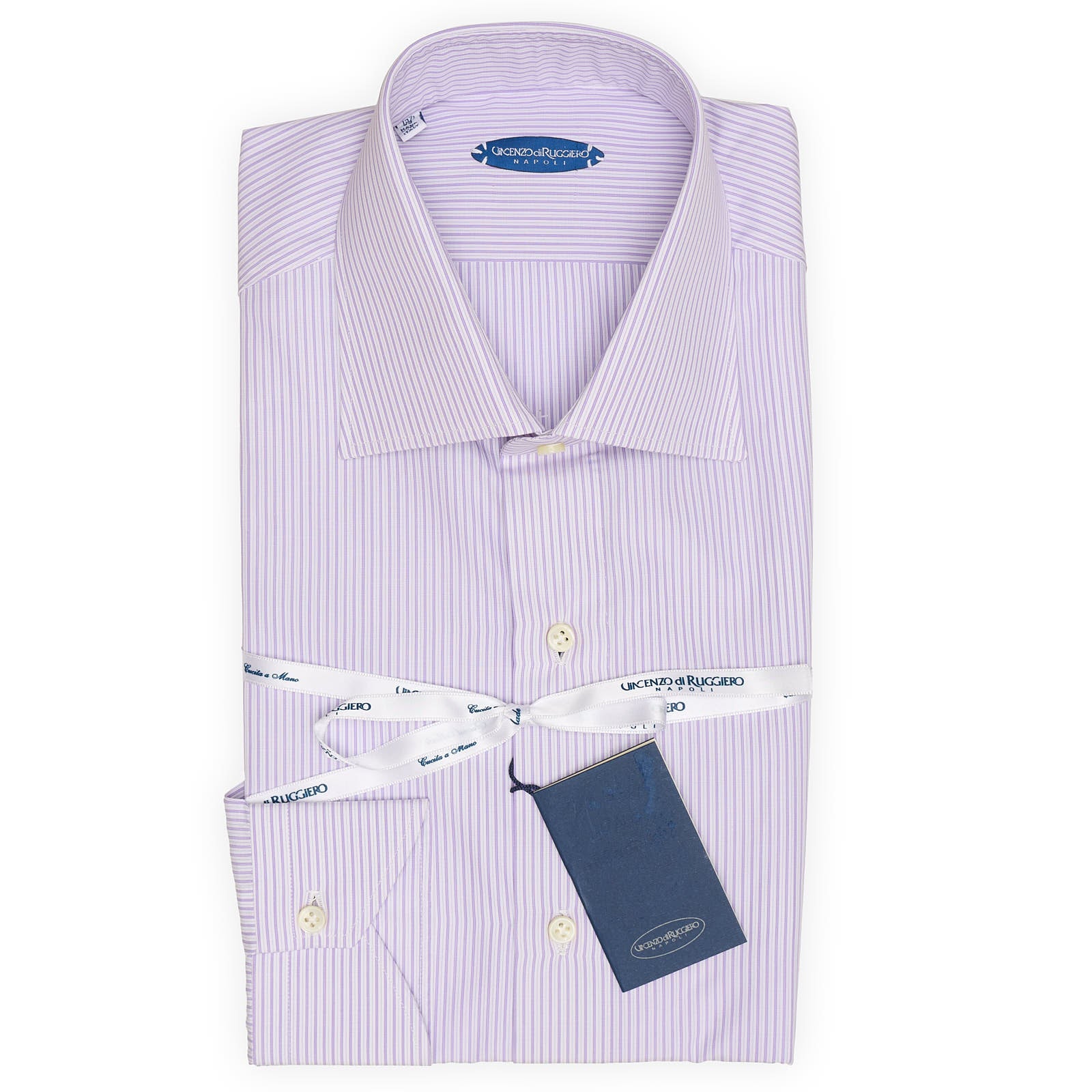 VINCENZO DI RUGGIERO Handmade Purple Striped Cotton Dress Shirt EU 39 NEW US 15.5