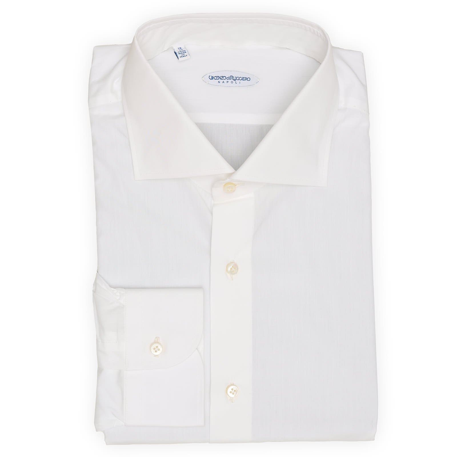VINCENZO DI RUGGIERO Handmade White Cotton Dress Shirt EU 46 NEW US 18