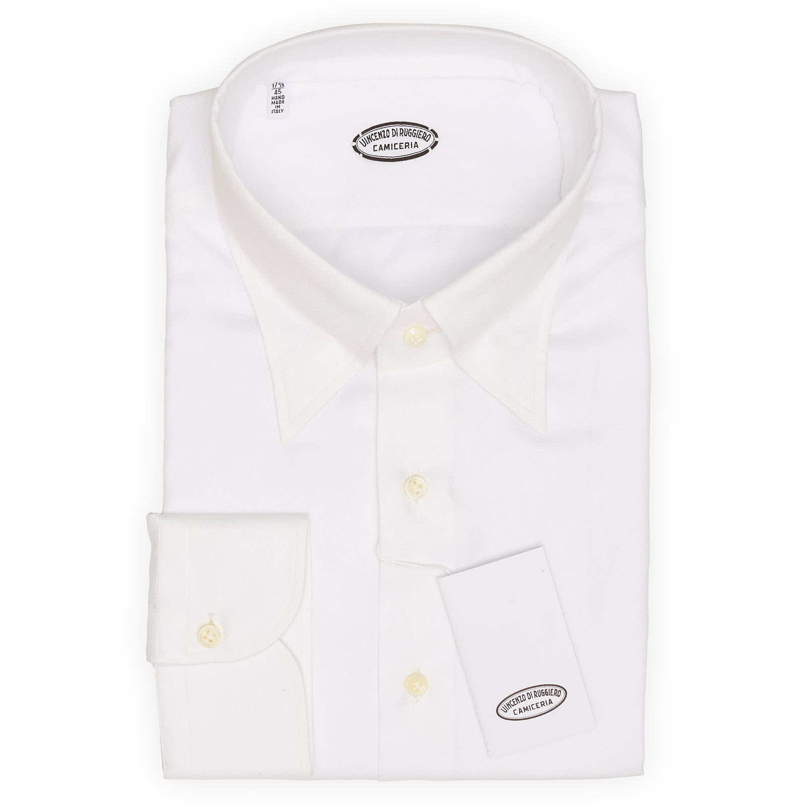 VINCENZO DI RUGGIERO Handmade White Jacquard Dress Shirt EU 45 NEW US 17.75