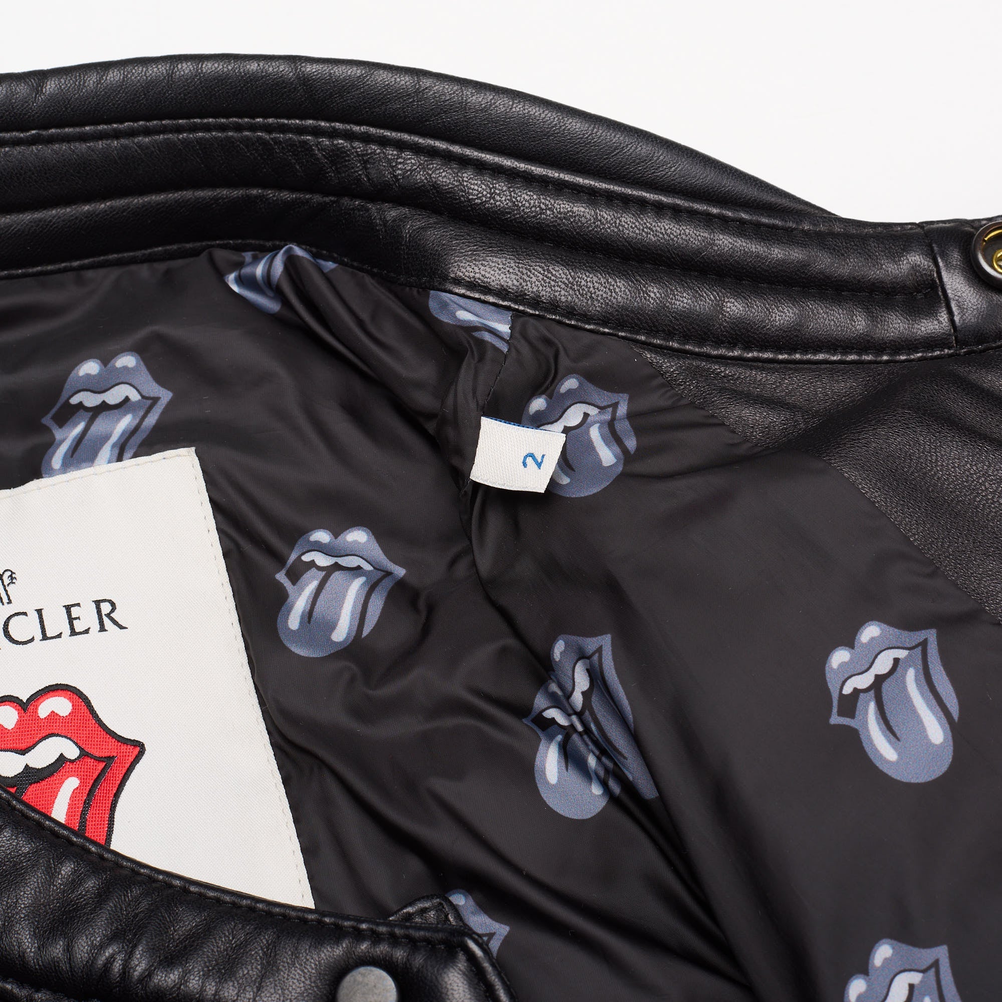 MONCLER x The Rolling Stones Capsule Russel Leather Biker Jacket Size 2 / M