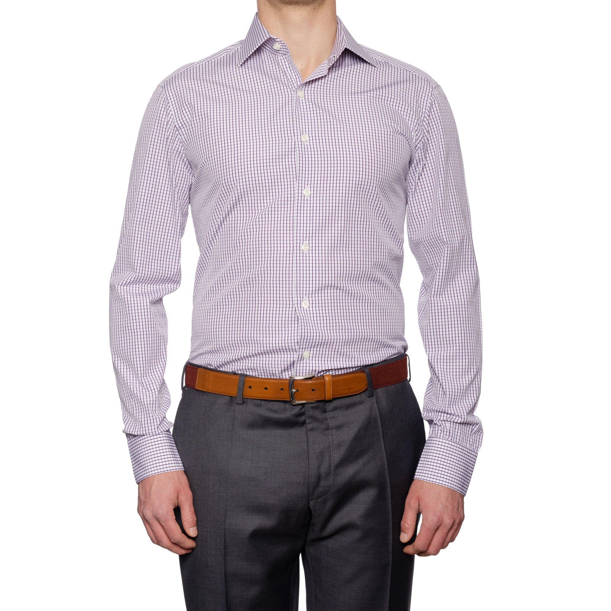 BESPOKE ATHENS Handmade Purple Plaid Cotton Dress Shirt EU 41 NEW US 1