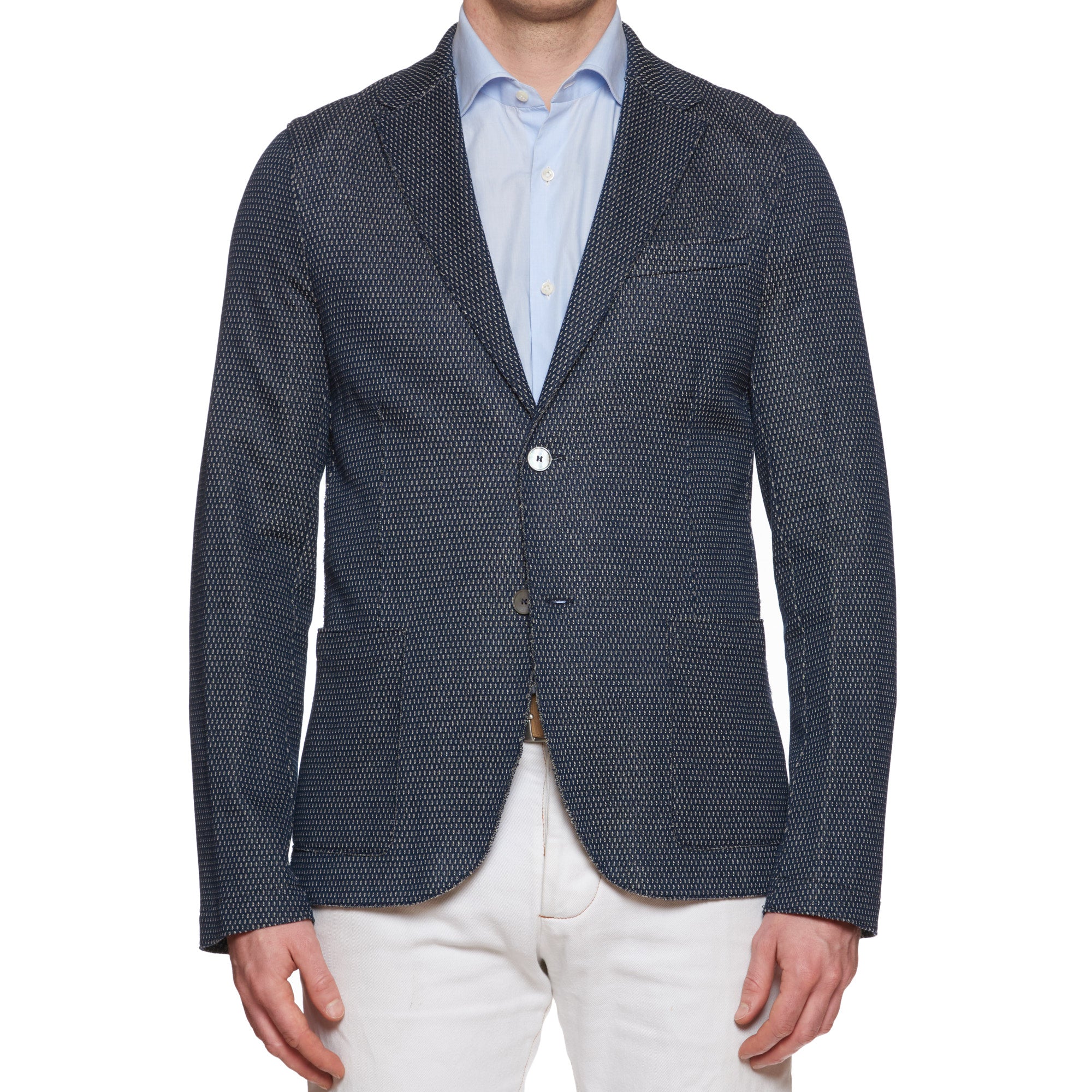 BOGLIOLI Milano Blue Patterned Knit Blazer Jacket EU 50 NEW – SARTORIALE