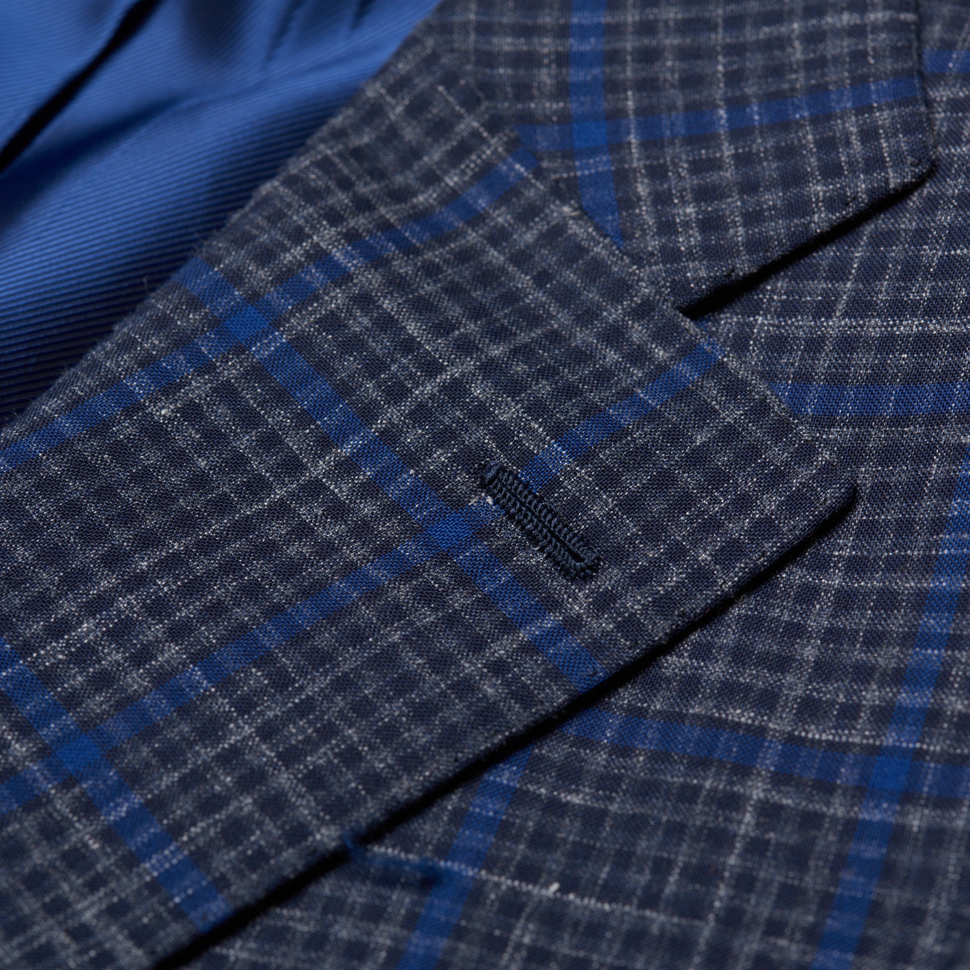 CESARE ATTOLINI Napoli Handmade Blue Plaid Wool-Silk-Linen Suit EU 48 NEW  US 38