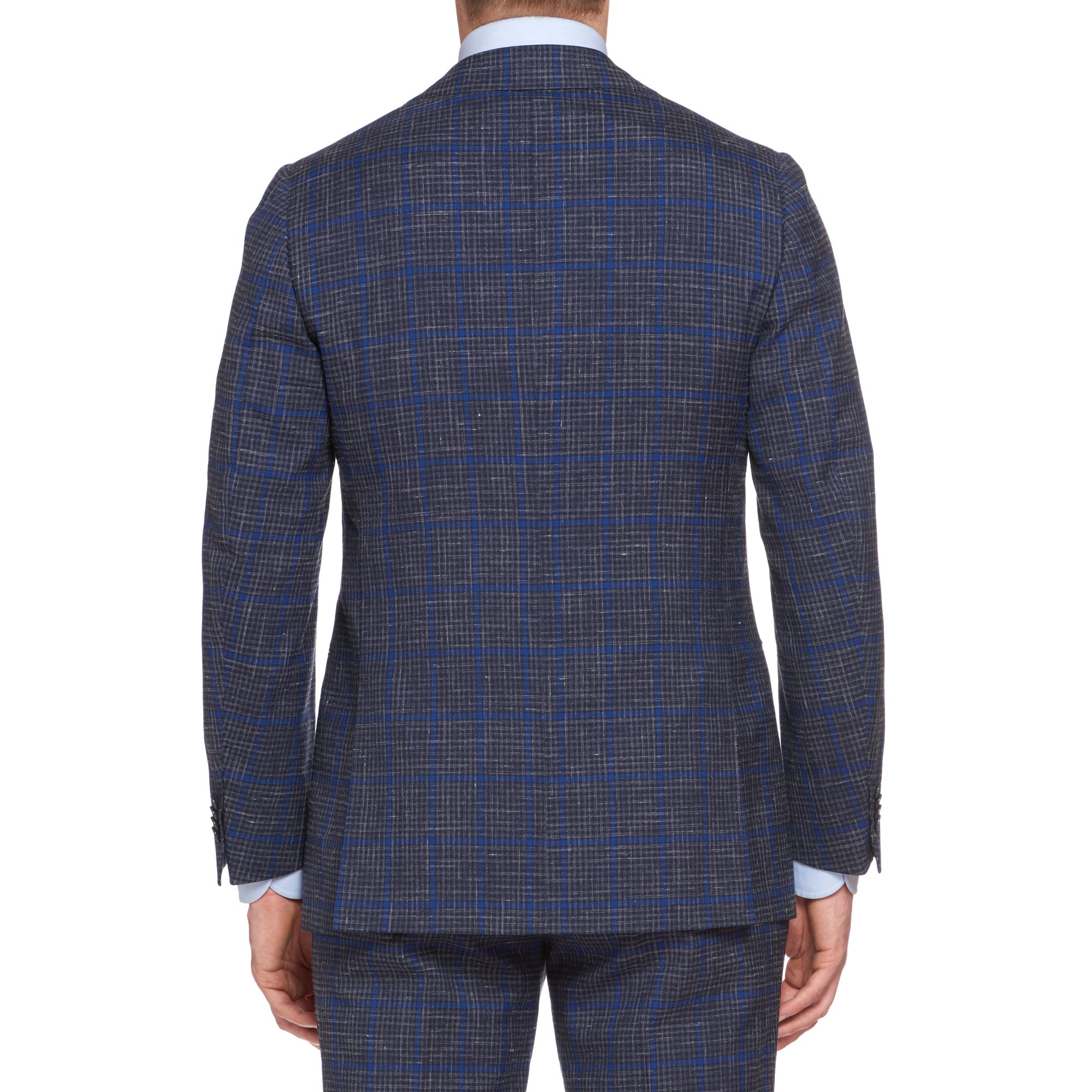 CESARE ATTOLINI Napoli Handmade Blue Plaid Wool-Silk-Linen Suit EU 48 NEW  US 38
