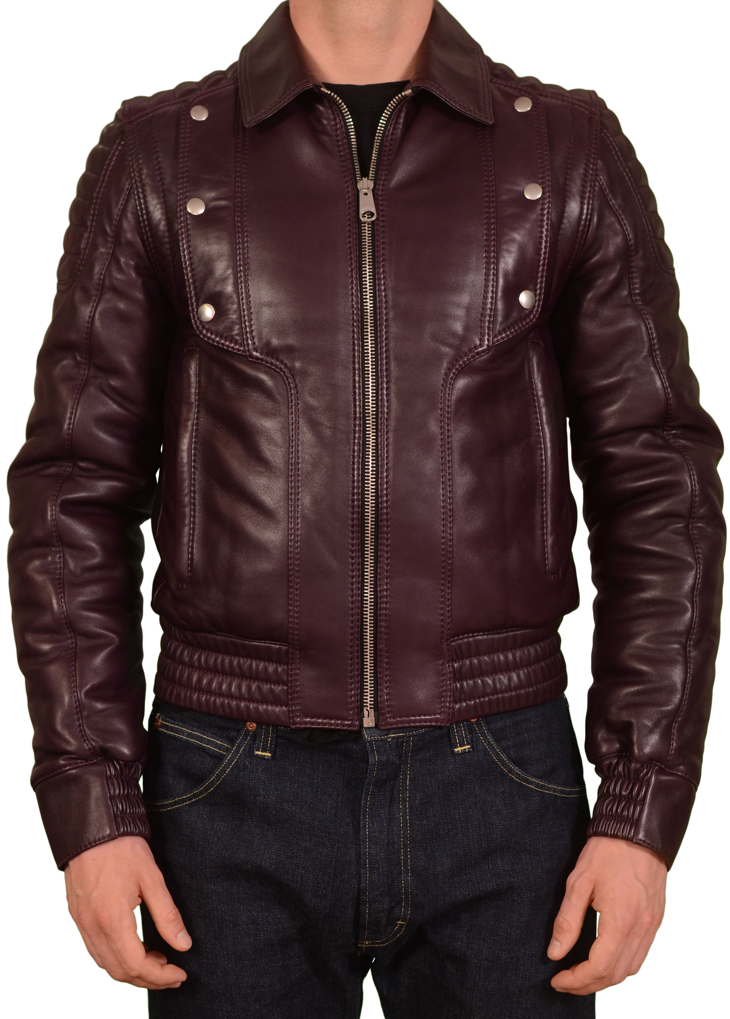 DIOR Homme Burgundy 2 In 1 Leather Padded Biker Jacket Vest 46 US XS 8