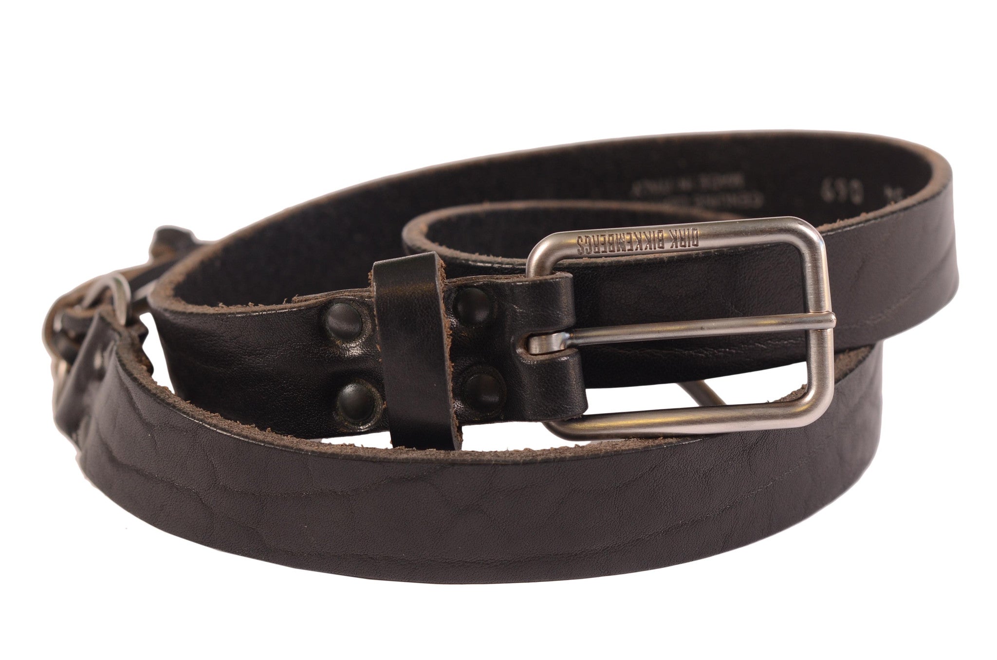 DIRK BIKKEMBERGS Black Leather Thin Belt with Rectangular Buckle 54 NE ...