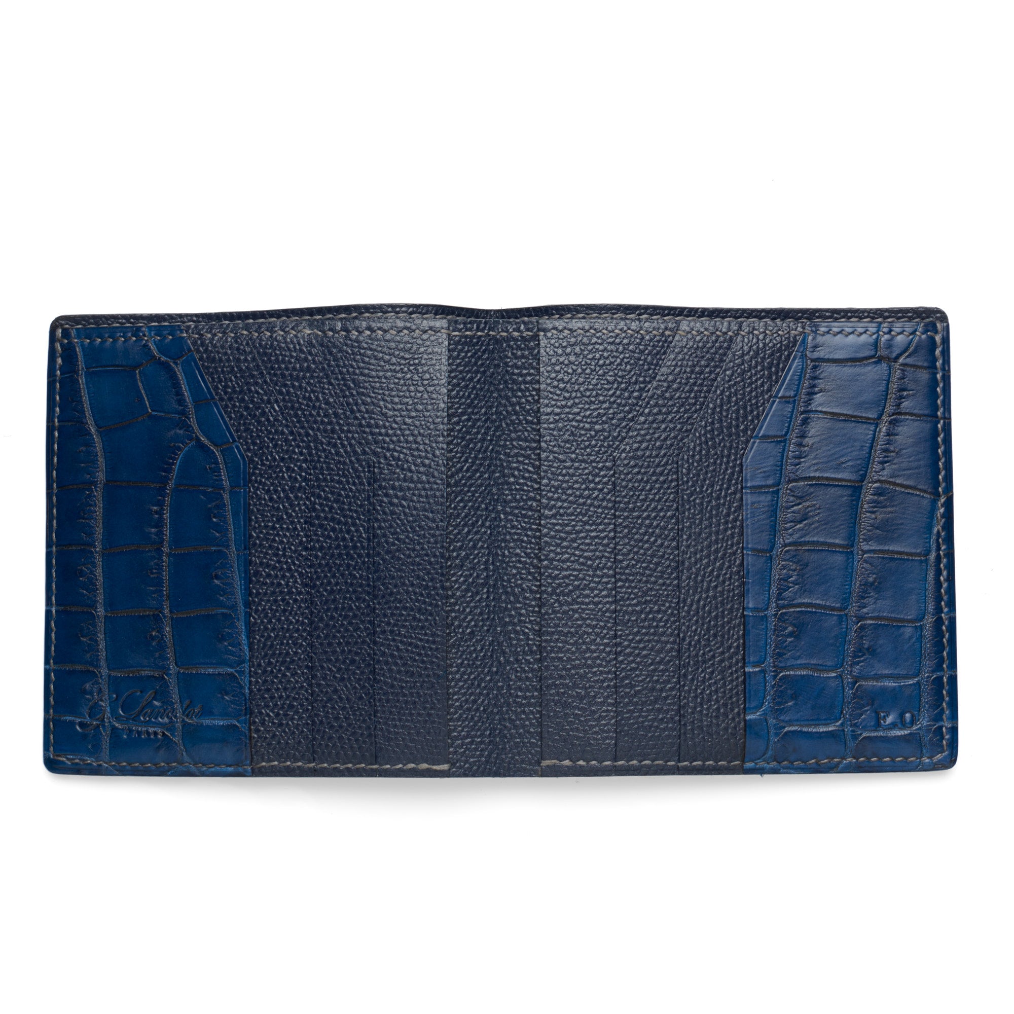 Blue Double Side Genuine Alligator Crocodile Leather Bifold Wallet For Men’s