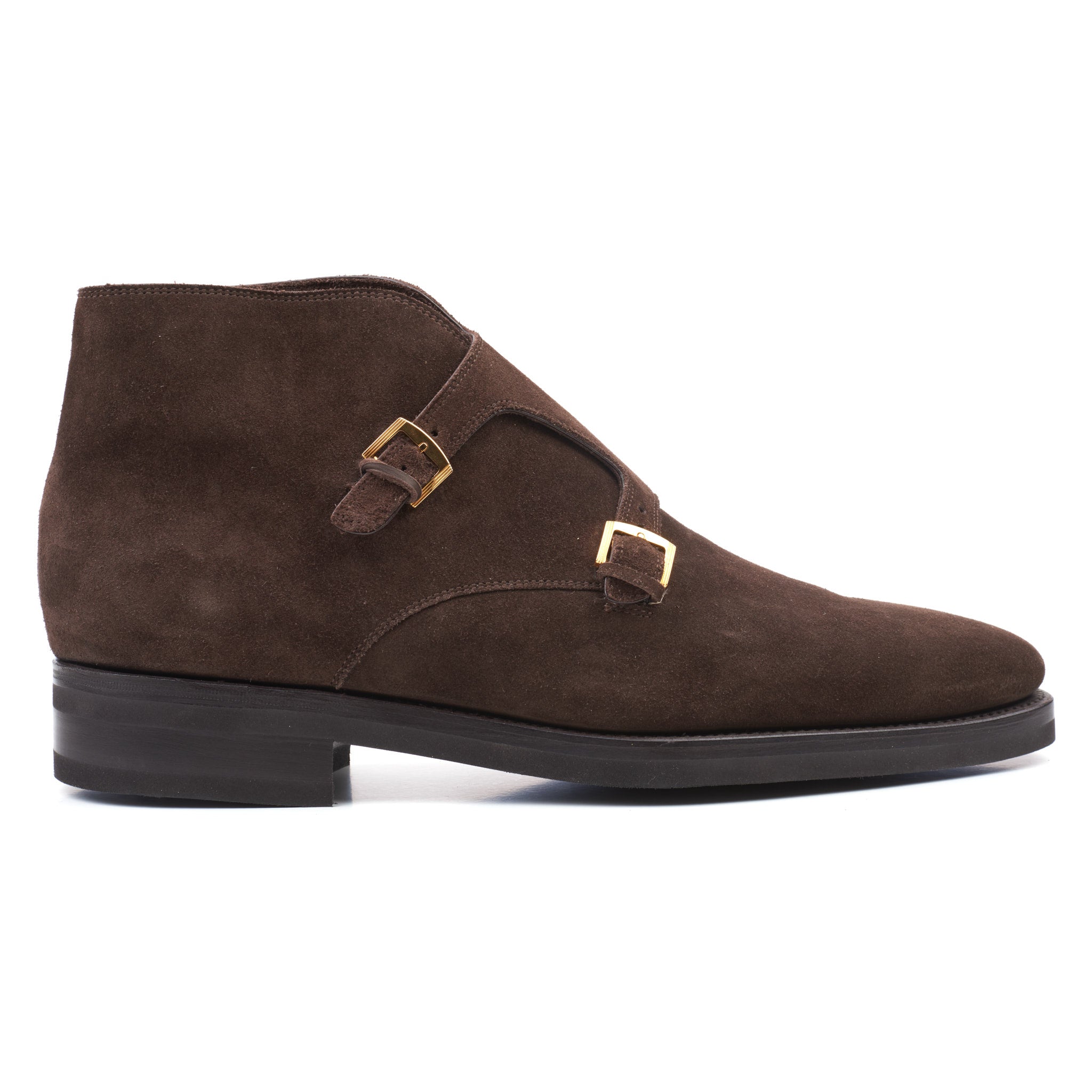 KITON Brown Calfskin Suede Leather Double Monk Ankle Chukka-Boots Shoe