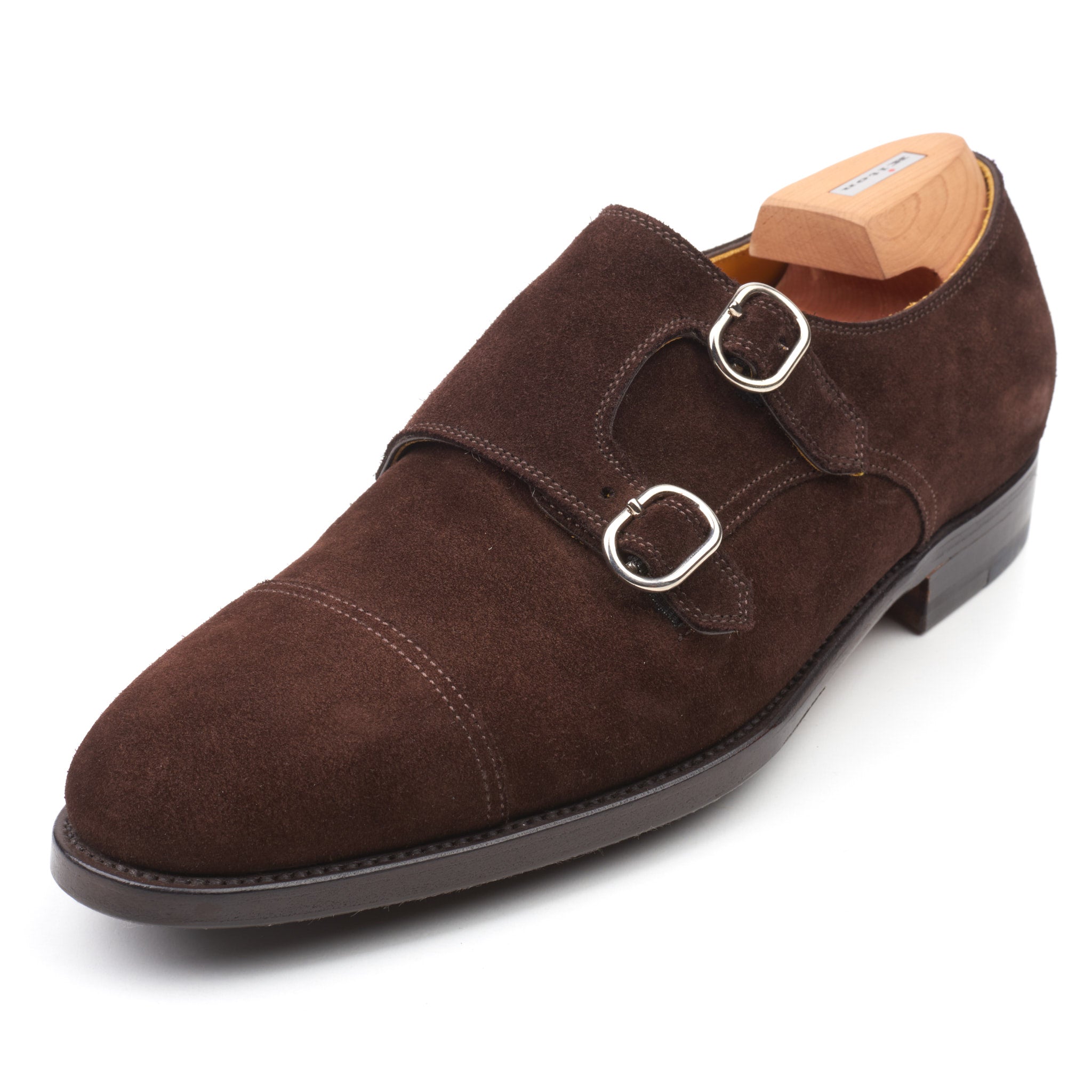 KITON Napoli Handmade Brown Calfskin Suede Leather Double Monk Shoes US 9.5  NEW