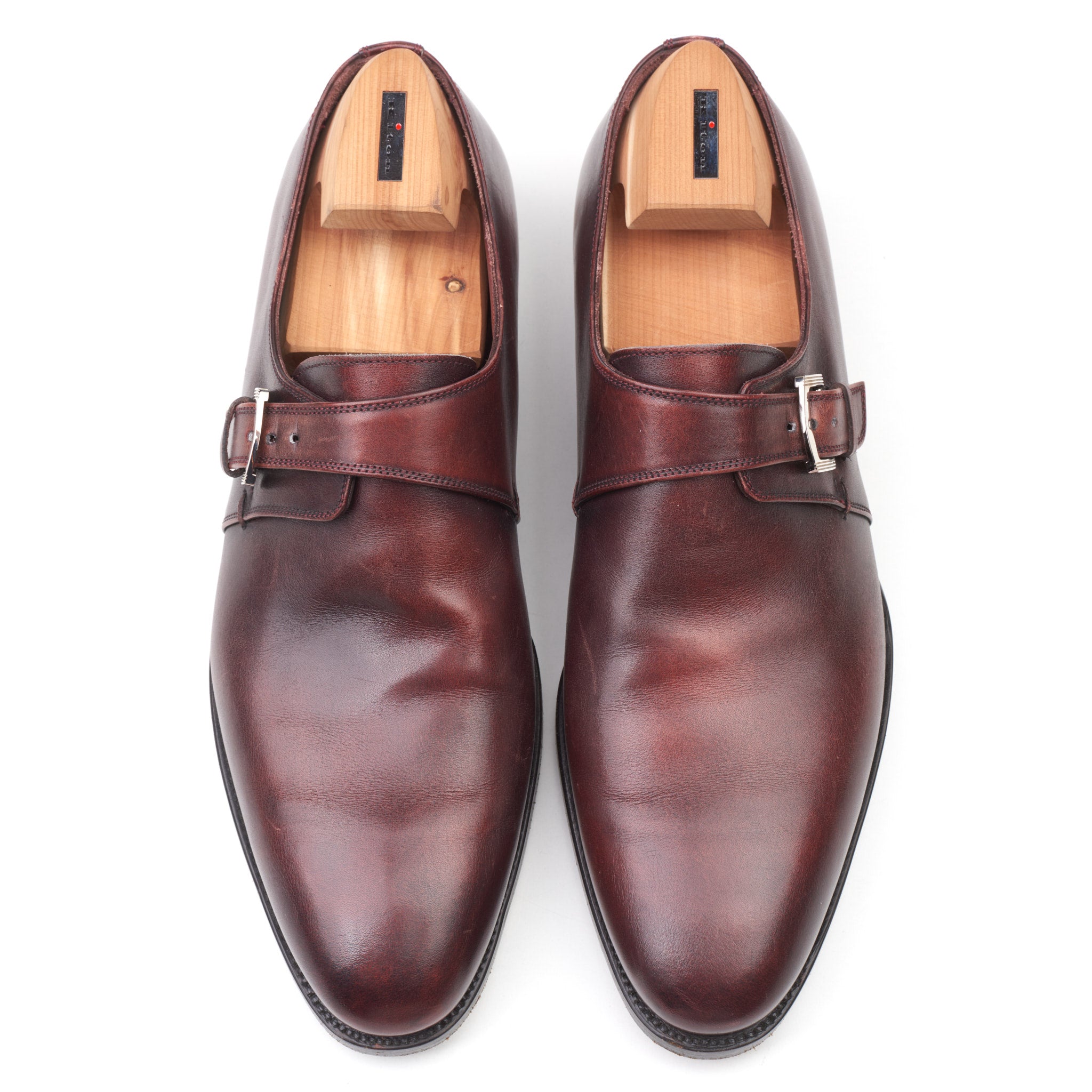 KITON Handmade Oxblood Calfskin Leather Single Monk Dress Shoes US 9 Box