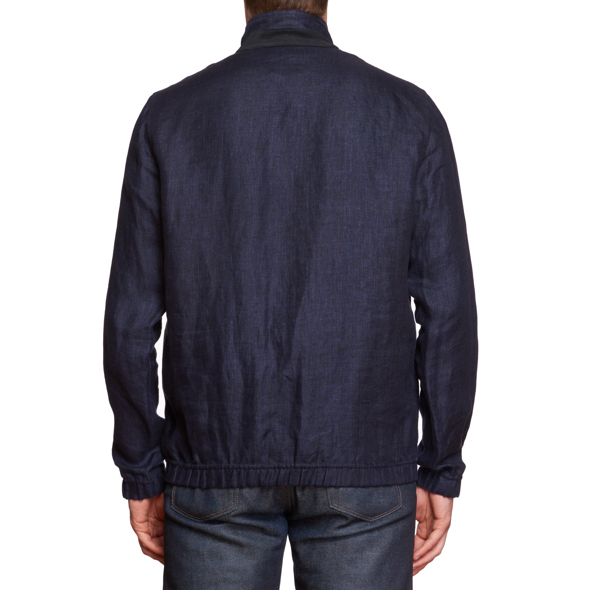 LORO PIANA Dark Blue Linen Rain System Blouson Bomber Jacket Size