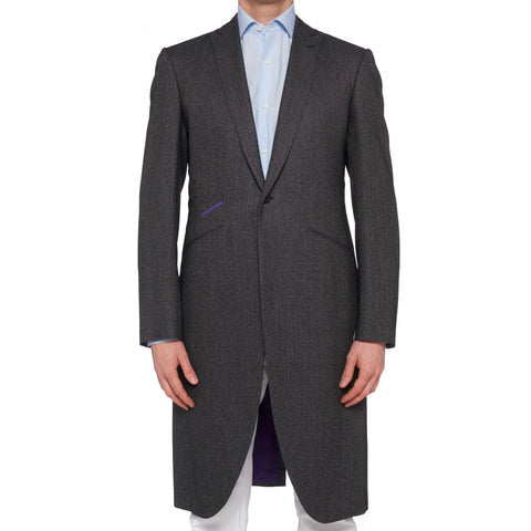 OZWALD BOATENG Savile Row Handmade Gray Wool Silk Peak Lapel Overcoat ...