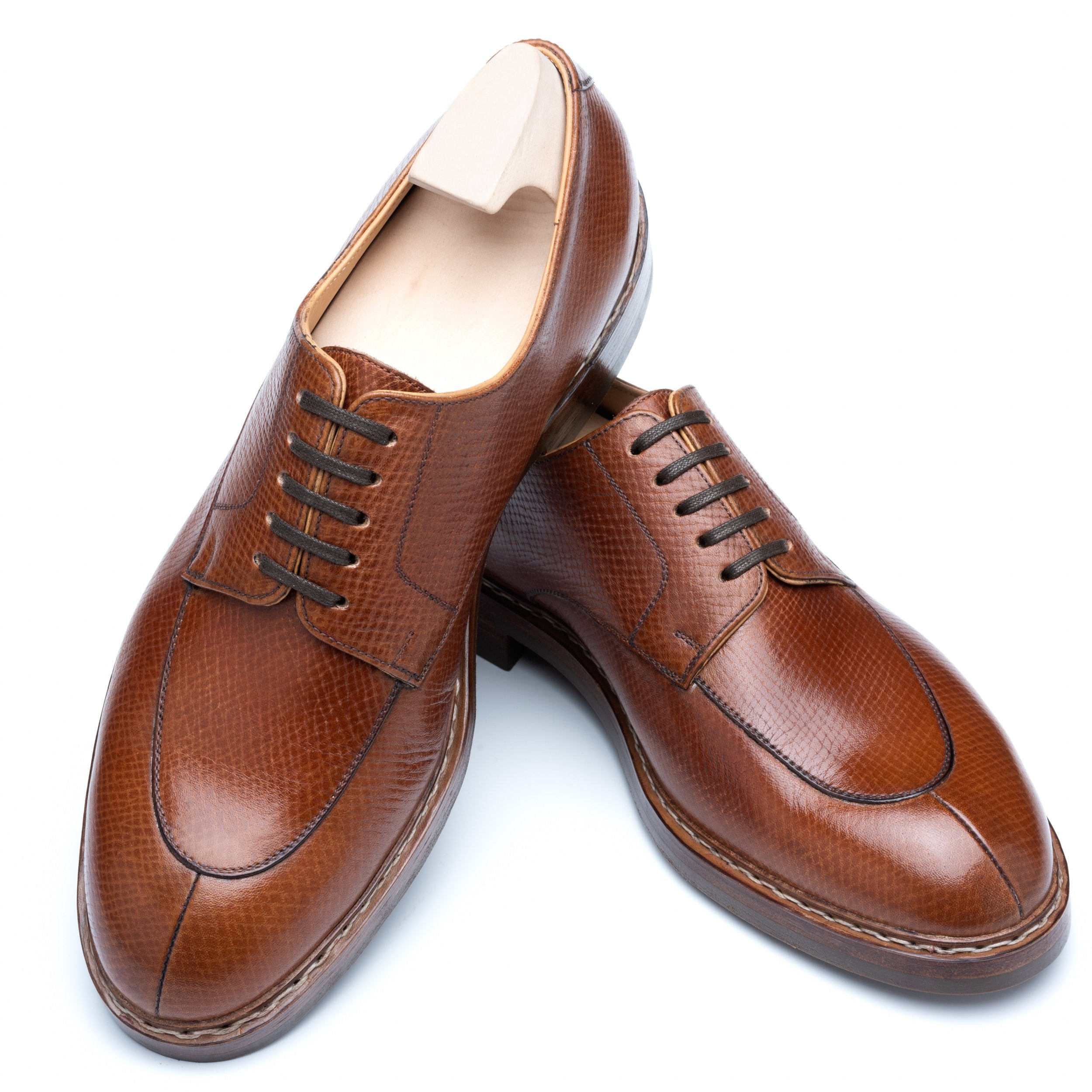 PASSUS SHOES Jonathan Handmade Cognac Hatch Grain Split-Toe Derby Shoes