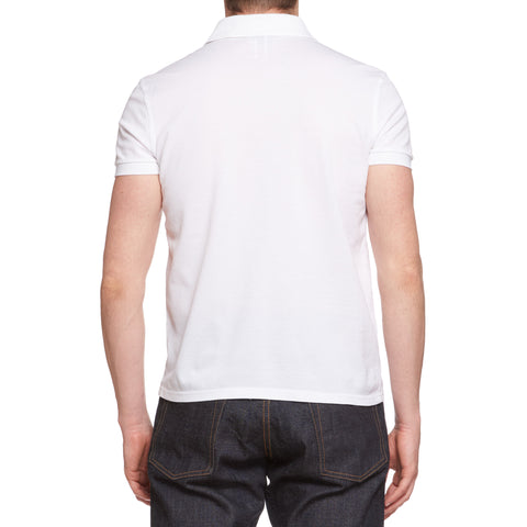 SAINT LAURENT PARIS Solid White Pique Cotton Polo Shirt XL Slim Fit