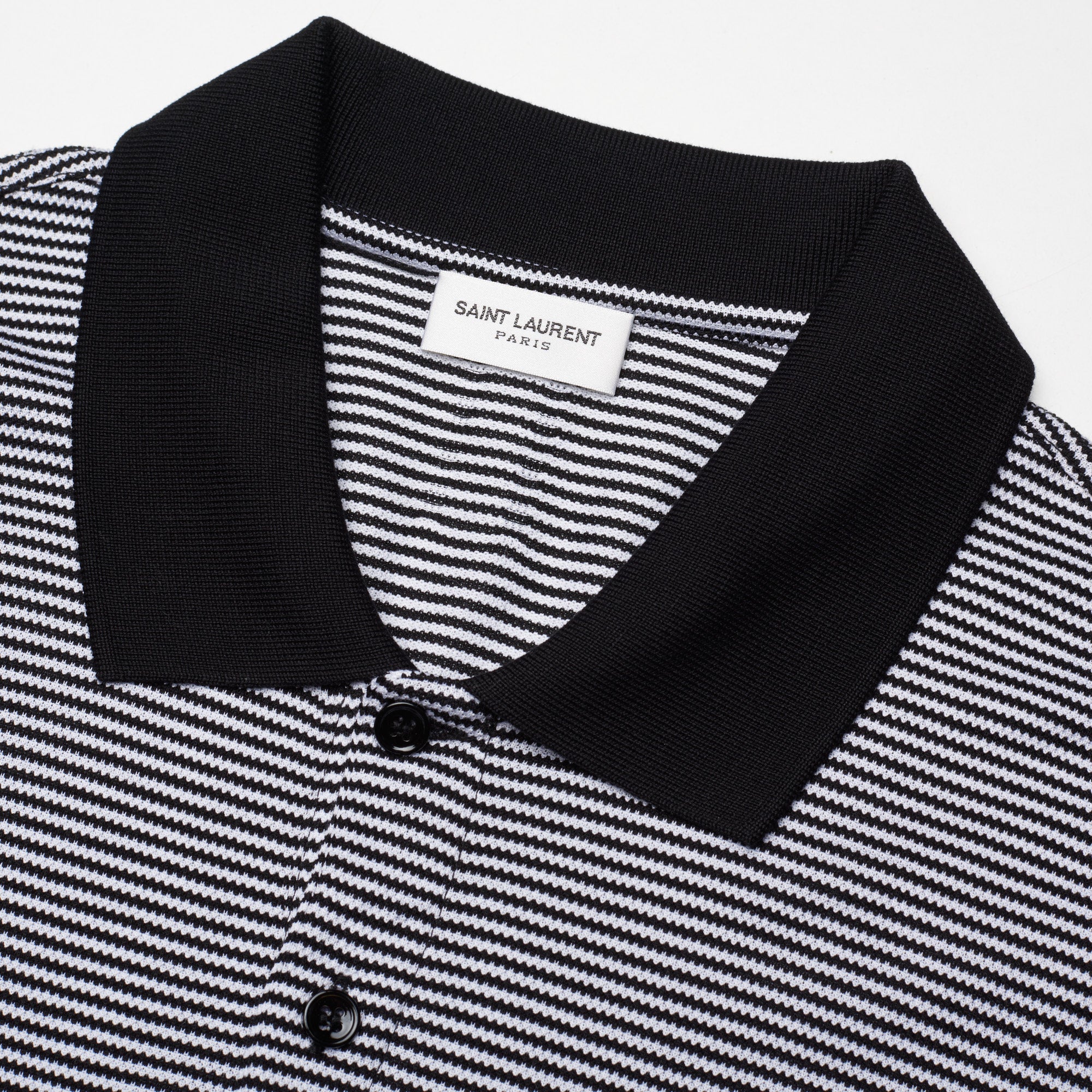 SAINT LAURENT PARIS White-Black Striped Pique Cotton Polo Shirt NEW XL Slim  Fit
