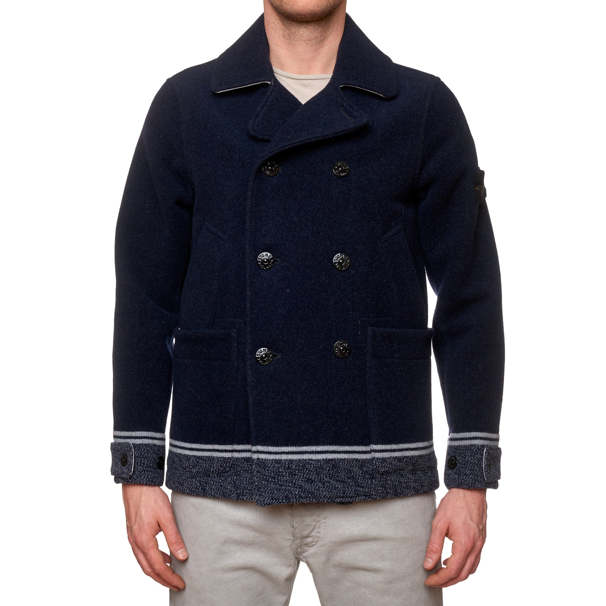 Isaia Leather Utility Jacket in Navy Blue 38R