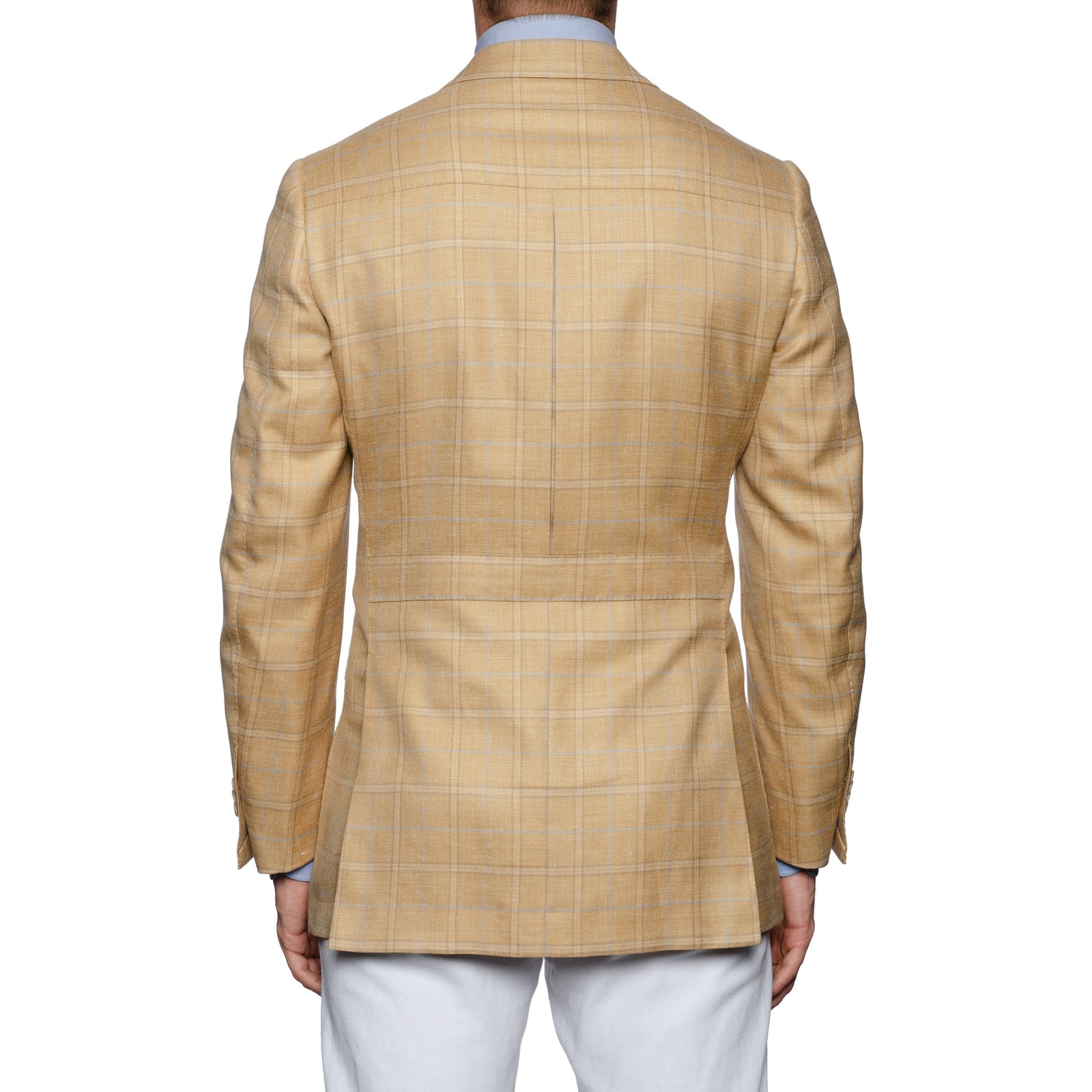 SARTORIA CASTANGIA Beige Plaid Merino Wool-Silk-Linen Jacket EU 48 NEW