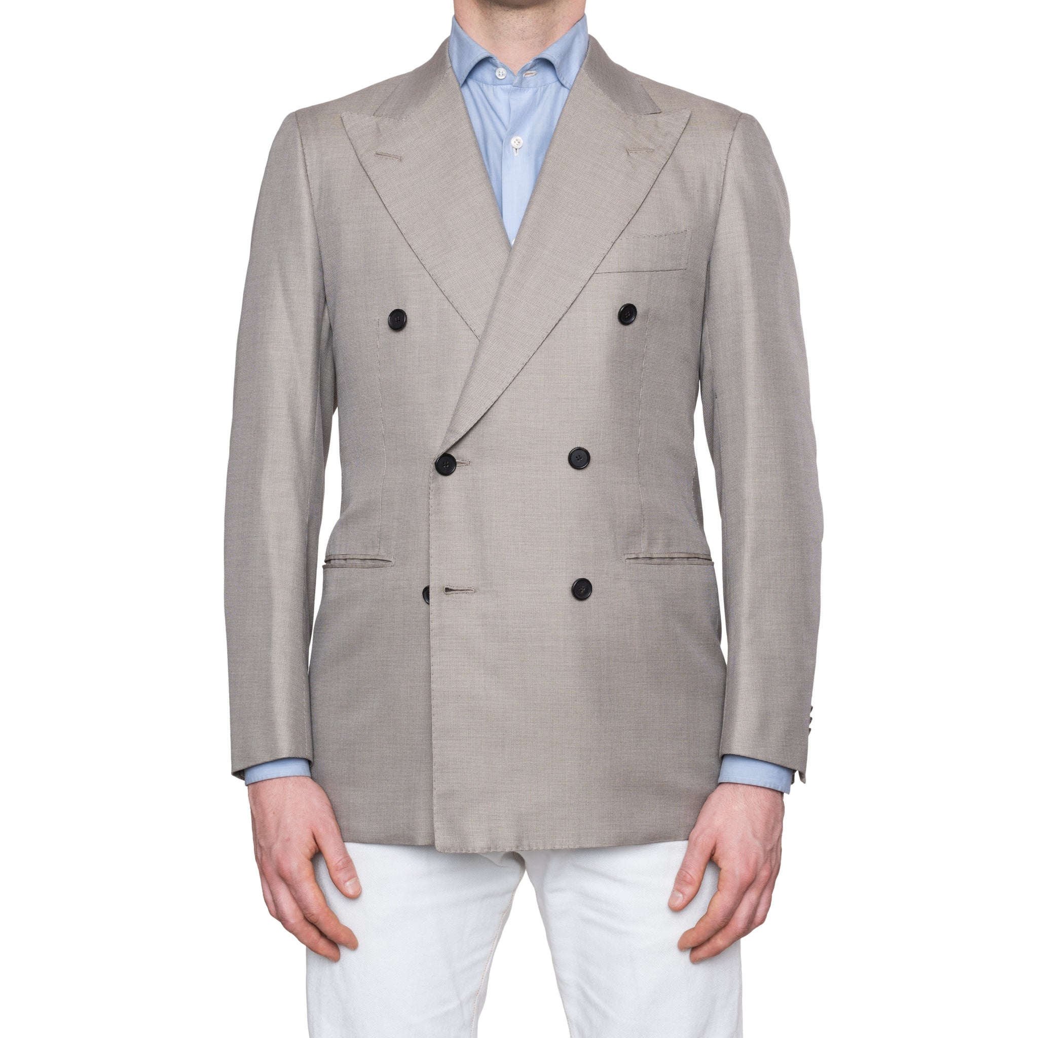 CESARE ATTOLINI Napoli Gray Cotton Silk Double Breasted Blazer Jacket